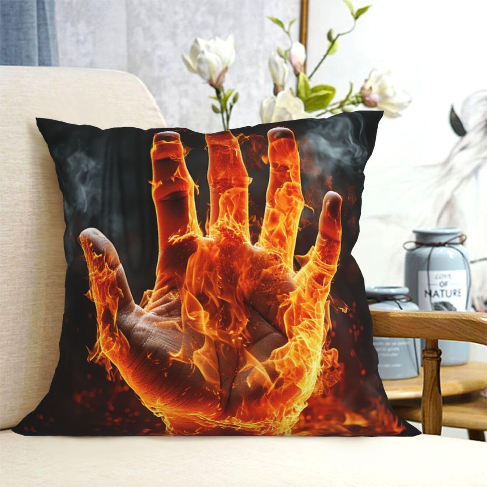 Fodpand Black Decorative Throw Pillow Covers 20"X20" Fire Flame Hand Cushion Cases Square Modern Farmhouse Pillow Cases Soft Cozy Cushion Covers For Couch Sofa Bedroom Home Decor Pillowcase