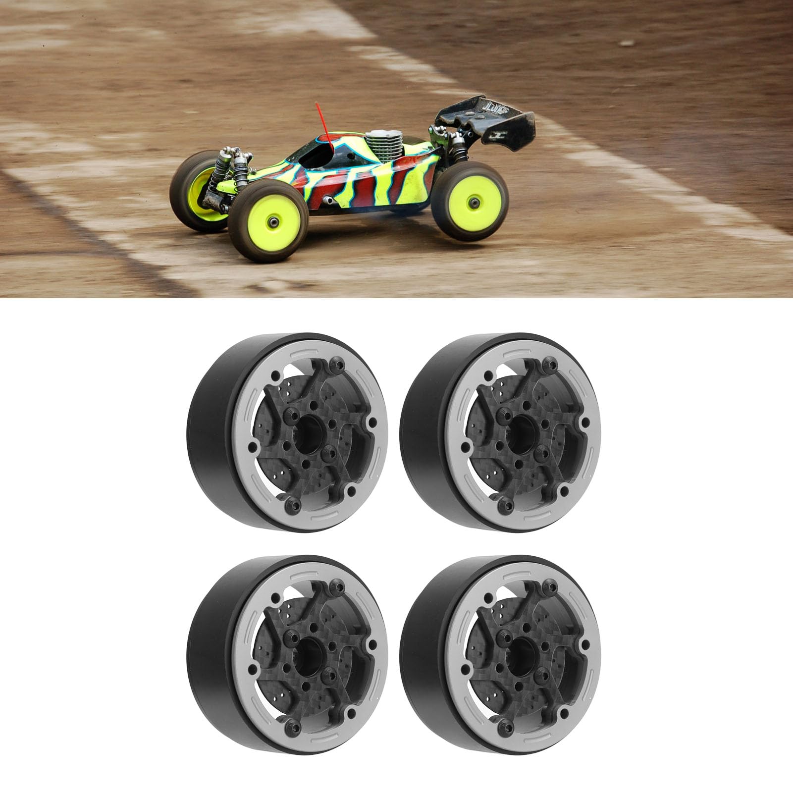 1,9 cala, 4 sztuki, piasta koła z włókna węglowego z tarczą hamulcową do samochodu RC 1/10, do SCX10 RR10, akcesoria RC do piasty koła. (Gray)