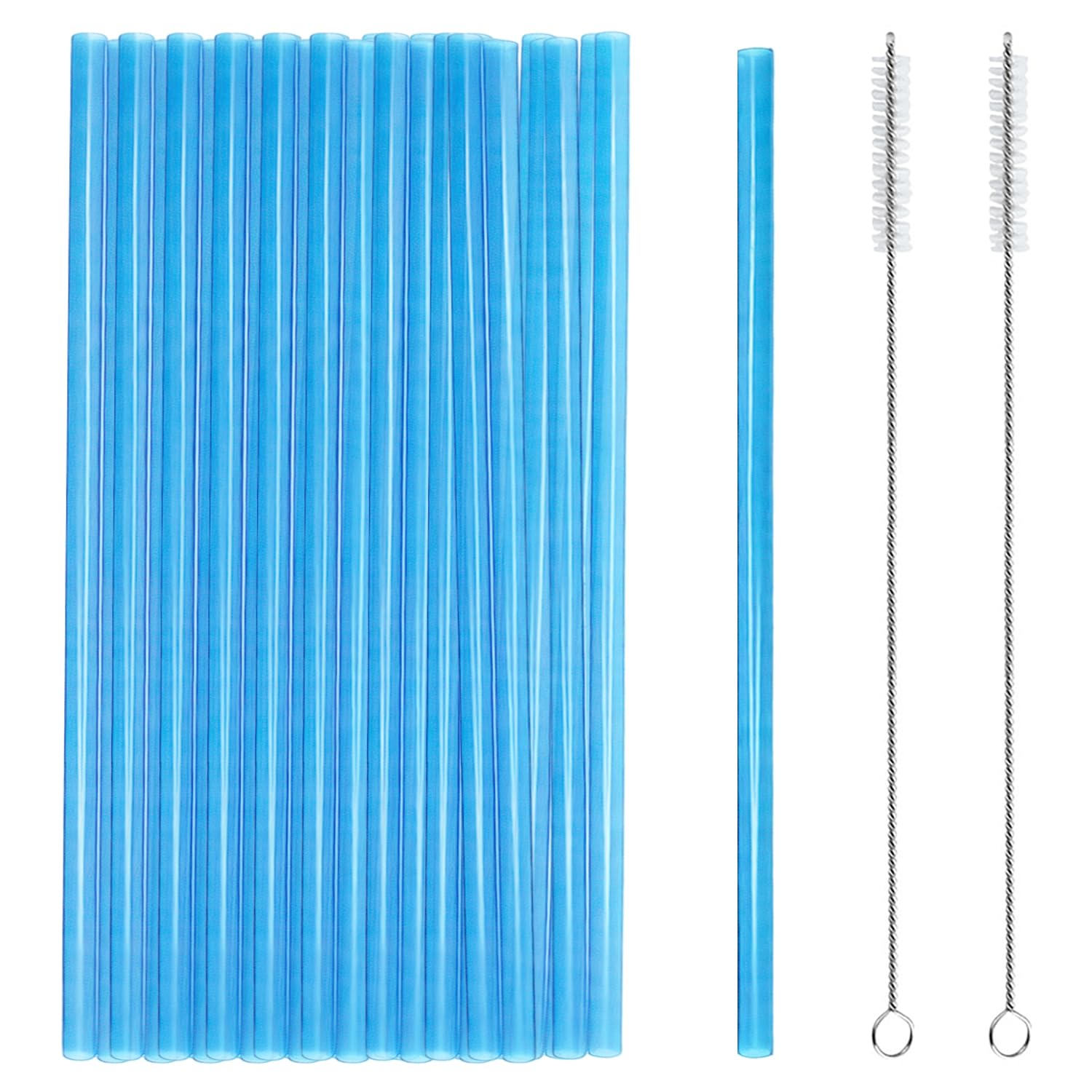 iJiGui 50 Pcs Plastic Straws, 19cm x 7mm, Reusable Straws(Light Blue)
