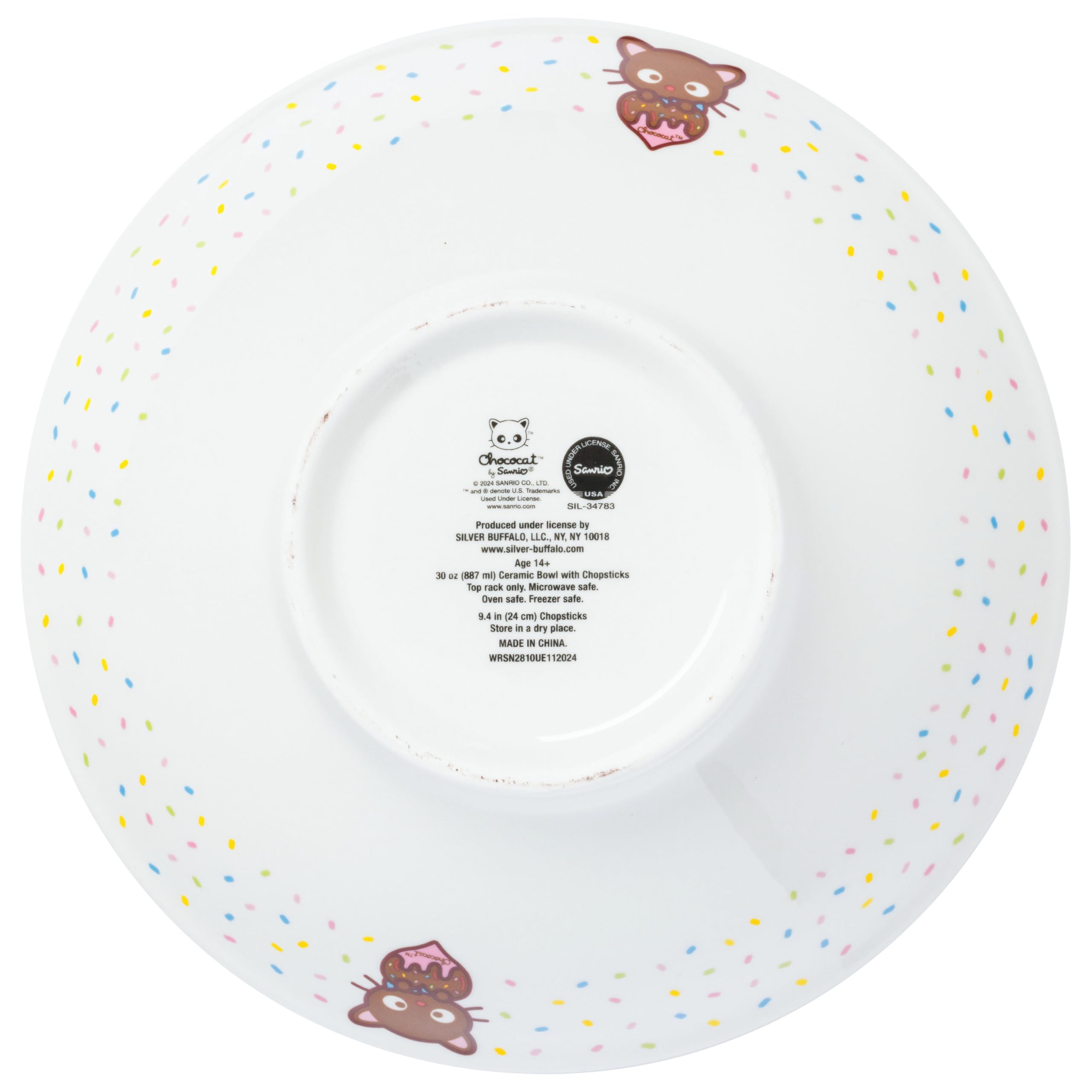 Silver Buffalo Sanrio Hello Kitty and Friends Kuromi Ceramic Ramen Noodle Rice Bowl with Chopsticks, Microwave Safe, 20 Ounces: Chococat Rainbow Sprinkles (Big) 30 Ounces