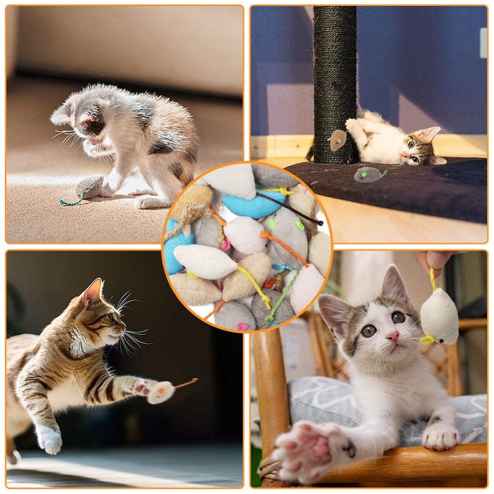 20 Piezas Juguetes paraGatos Ratas Ratones para Gatos de Peluche Ratones de Juguete de Hierba Gatera Juguete de Ratón de Peluche de Gato Interior (Multicolor)