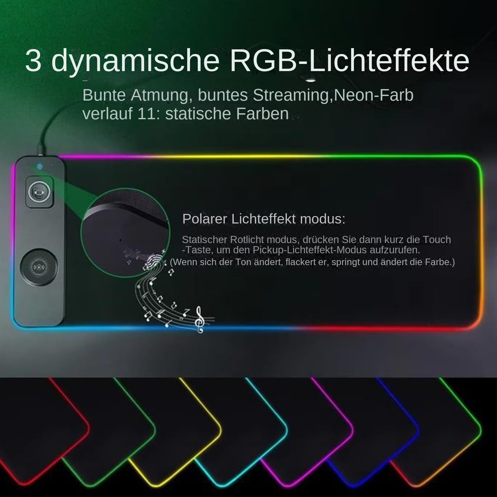 RGB-Mauspad, magnetisches kabelloses Ladegerät, wasserdichte Schnellladematte, rutschfestes -Schreibtischzubehör, Ladefläche für mehrere Geräte, für Spiele, PC, Handy, Uhr, Laptop, Desktop-Arb