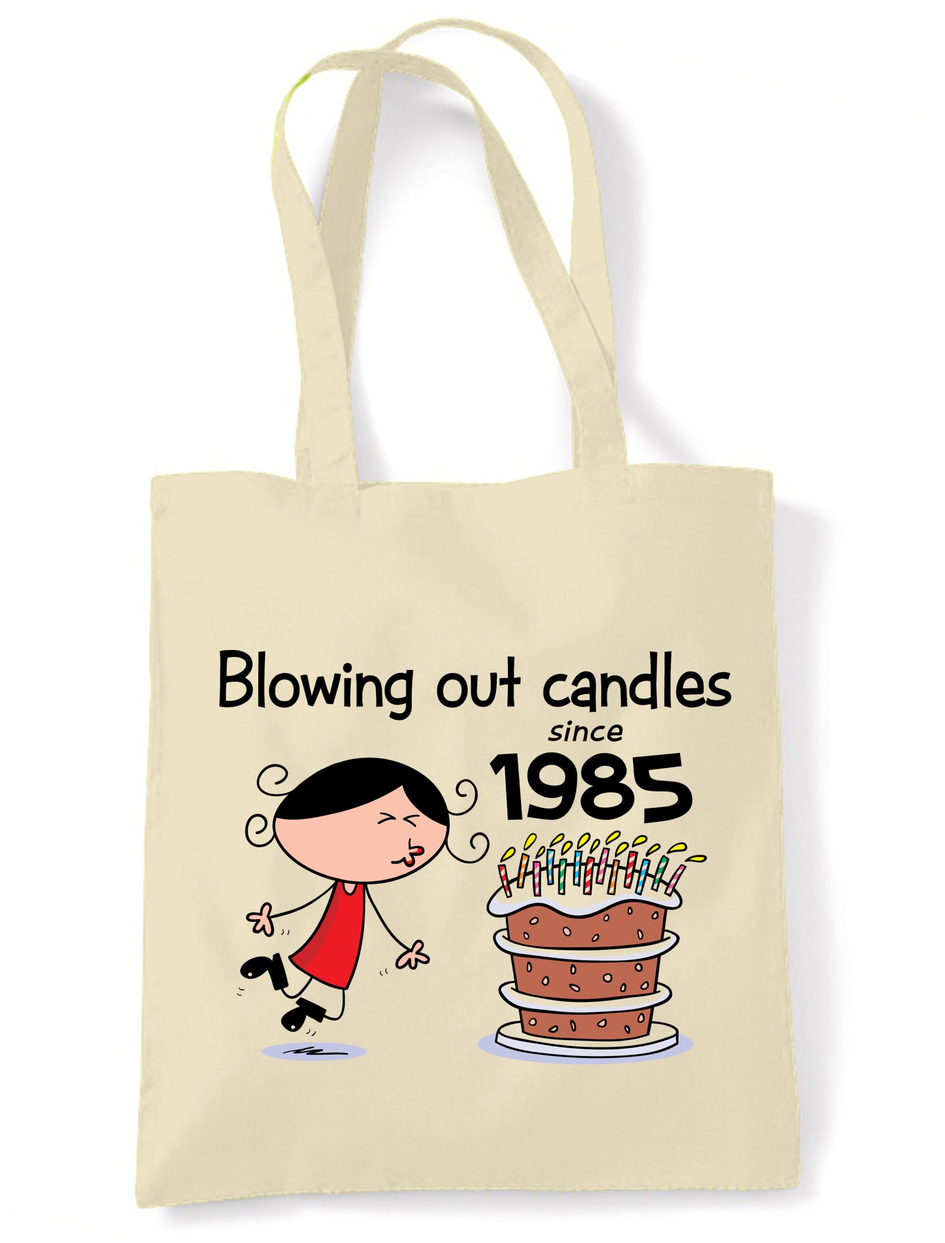 Tribal T-Shirts 40th Birthday Gifts for Women - Funny 40th Birthday Gift Bag - Cotton Tote Bag with 'Blowing Out Candles Since 1985' Print - Eco-Friendly Reusable Shoulder Bag 42x38cm