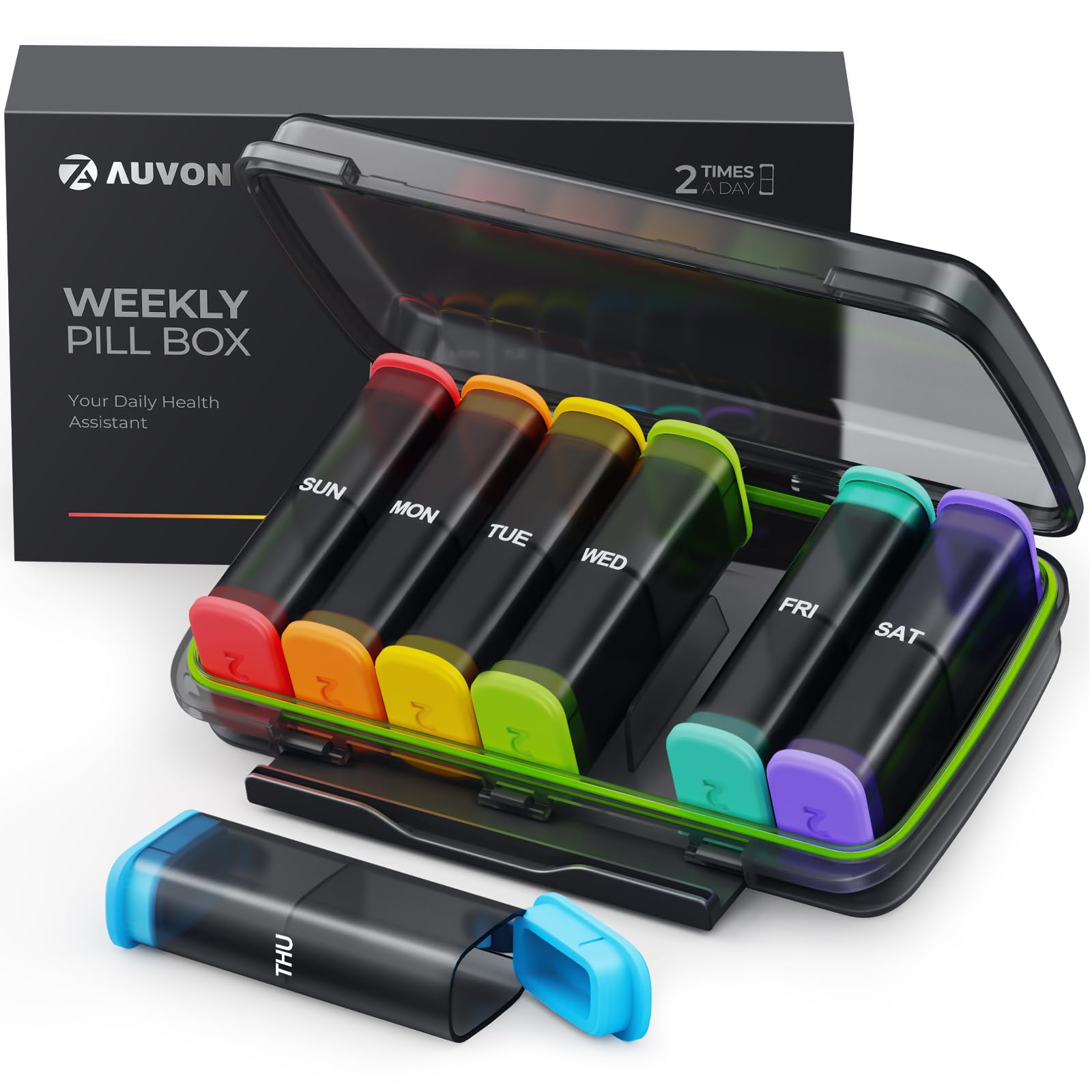 AUVONPill Box 7 Day 2 Times a Day, Pill Organiser with Double Moisture-Proof Design, Compact AM PM Tablet Organiser for Medication, Vitamins, Fish Oils, Supplements