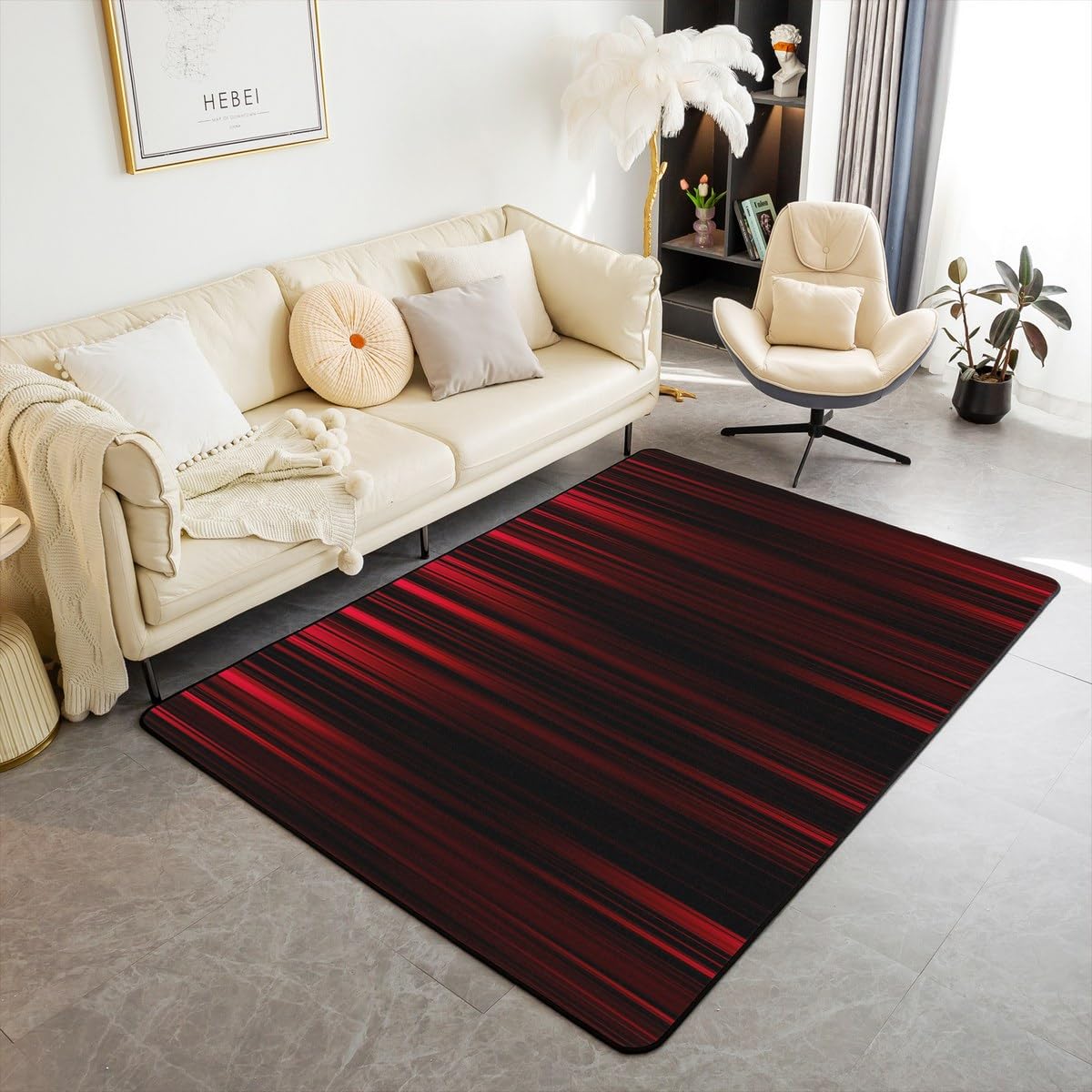 Feelyou Geometric Abstract Ombre Area Rug 3x5 Kids Black Red Striped Decorative Rug for Boys Girls Teens Modern Fashion Living Room Rugs Stripes