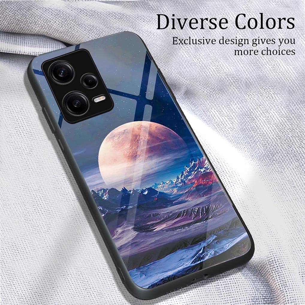 SEAHAI Cover Per Xiaomi Redmi Note 12 Pro 5G – Custodia Ultrasottile In Silicone TPU Con Retro In Vetro Temperato – Fantasia Stellare