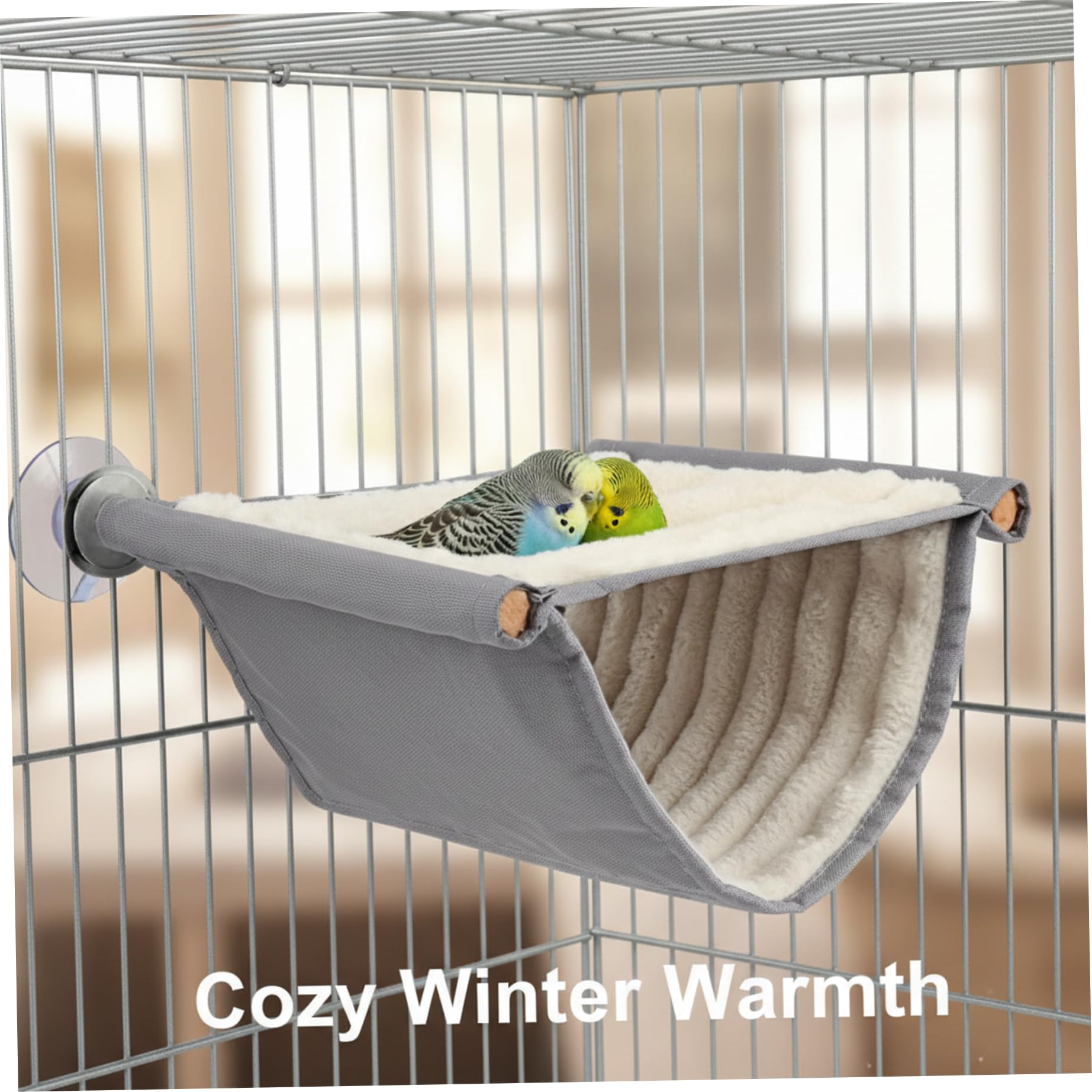 Vogelbett für Käfig | Vogelbett für Käfig, hängendes Sittichnest, winterwarme Sitzstange für Sittiche, Wellensittiche, Nymphensittiche, Unzertrennliche, Kakadus, Finken, Grau