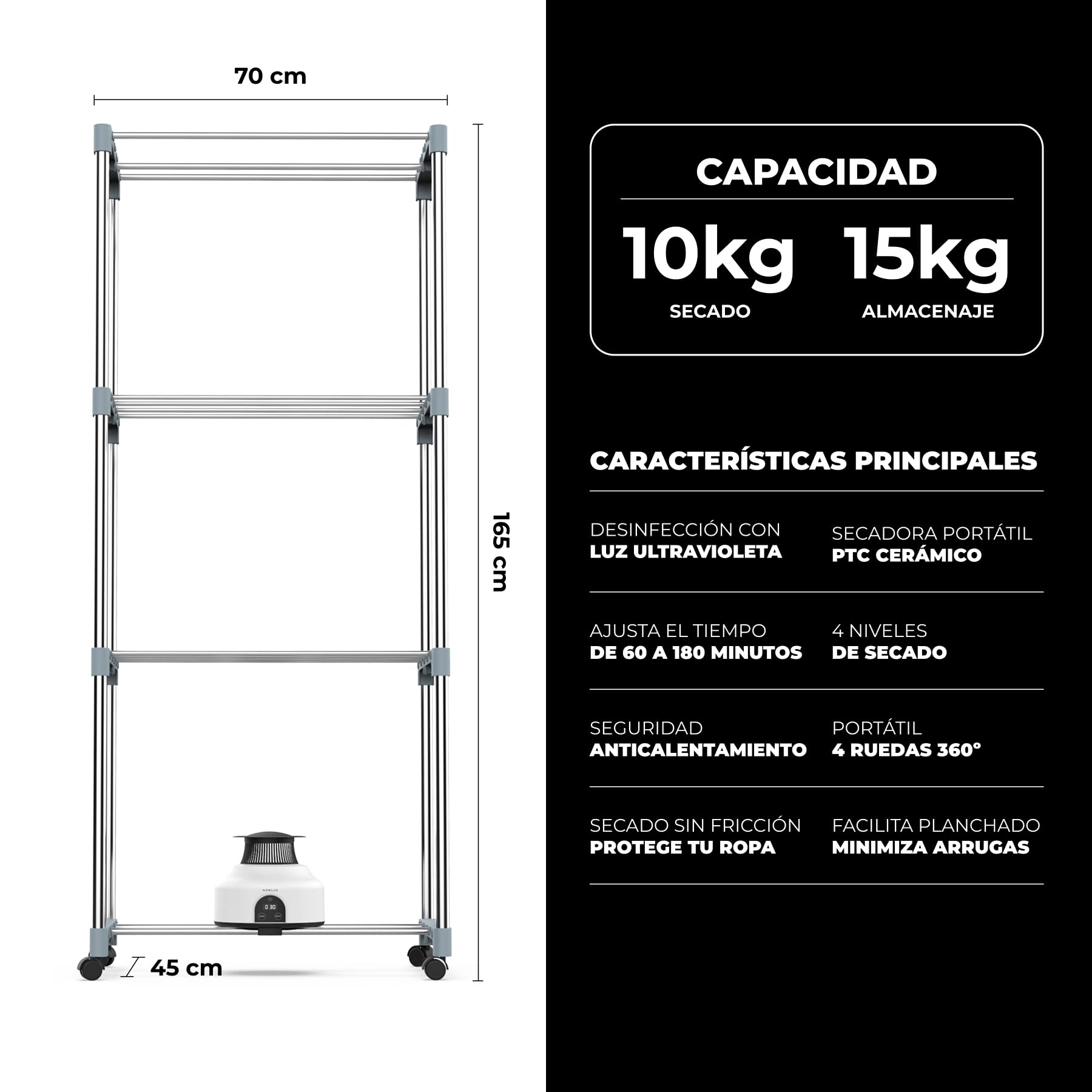 NEWTECK Przenośna elektryczna suszarka do prania Secadry XXL, z wentylacją, 1200 W, duża pojemność 15 kg, timer 180 min, 3 stopnie, cicha, wielofunkcyjna, suszarka, niebieska