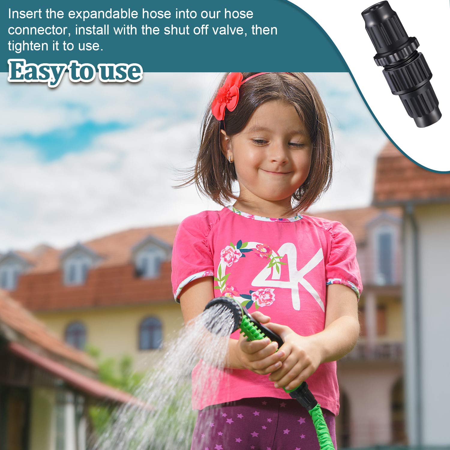 4 Sets Garden Expandable Hose Repair Kit Faucet Adapter Hose Female Male Connectors with 4 Pieces Hose Shut Off Valve and 8 Pieces 3/4 Inch Rubber Gaskets