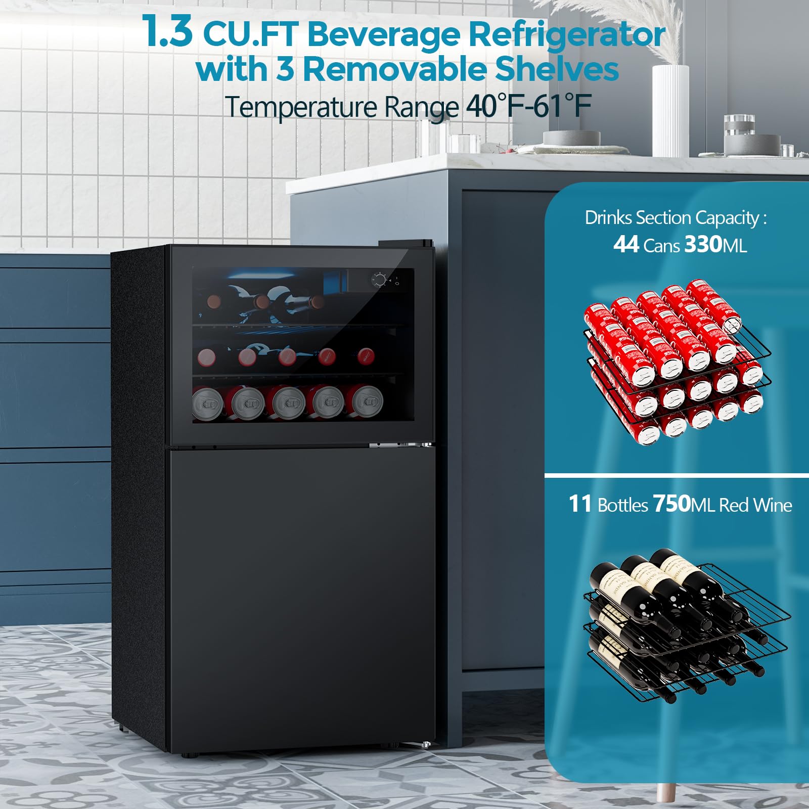 Electactic 2.6 Cu.Ft Mini Fridge with Freezer, 2 Door Compact Refrigerator, Freestanding Beverage Wine Cooler for Bedroom, Office, Home, Reversible Door, Adjustable Thermostat,Black on Fridge.com