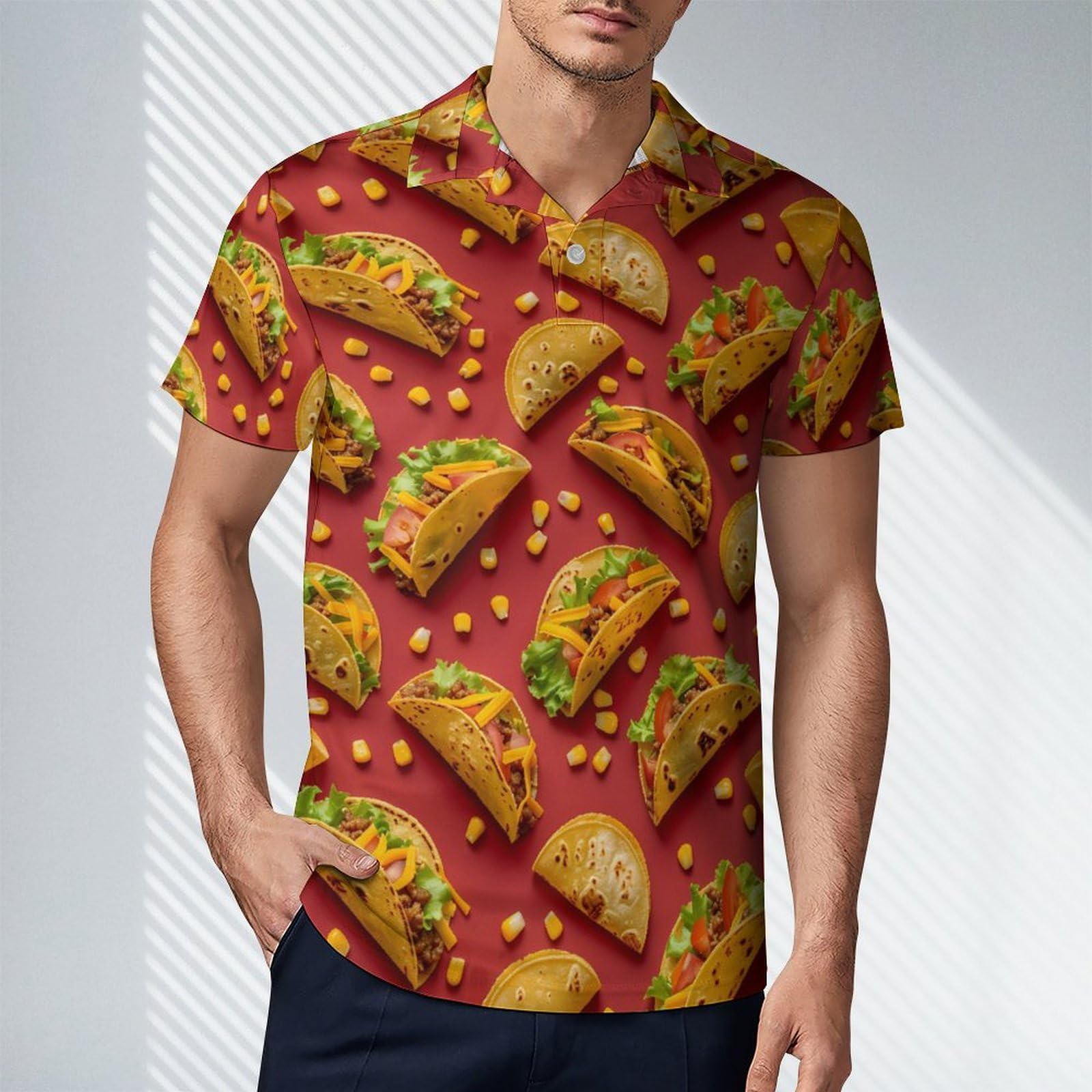Tacos-Mexican Food Novelty Men's Short Sleeve Shirts Funny Golf Tennis Work T-Shirt Sport Tee S
