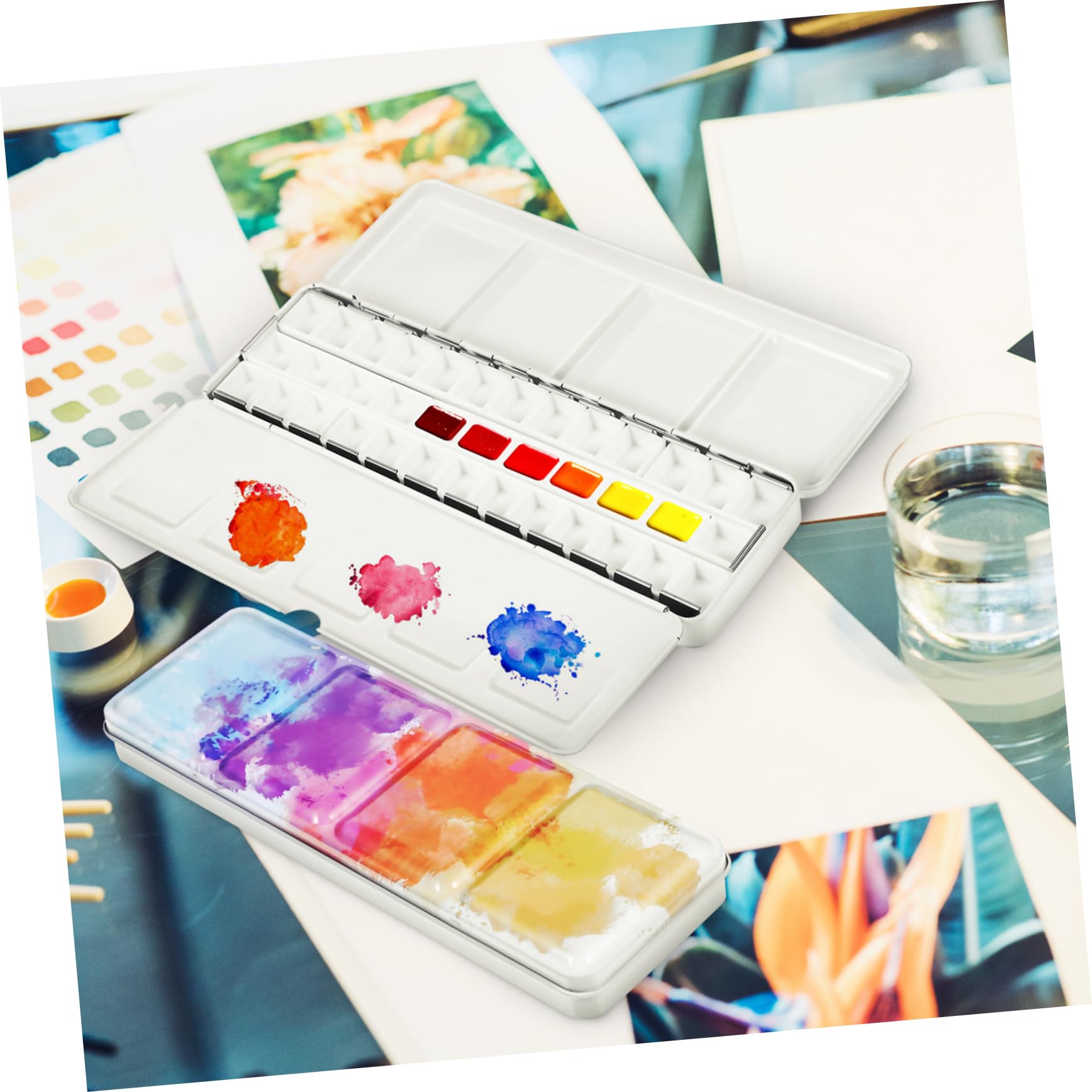SHINEOFI 4 Stück Leerer Aquarell-palettenkasten Nasse Palette Wasserstift Pinsel Mini-reisefarbpalette Leere Dose Malpalette Aquarellstift Deckel Waschbar Eisen