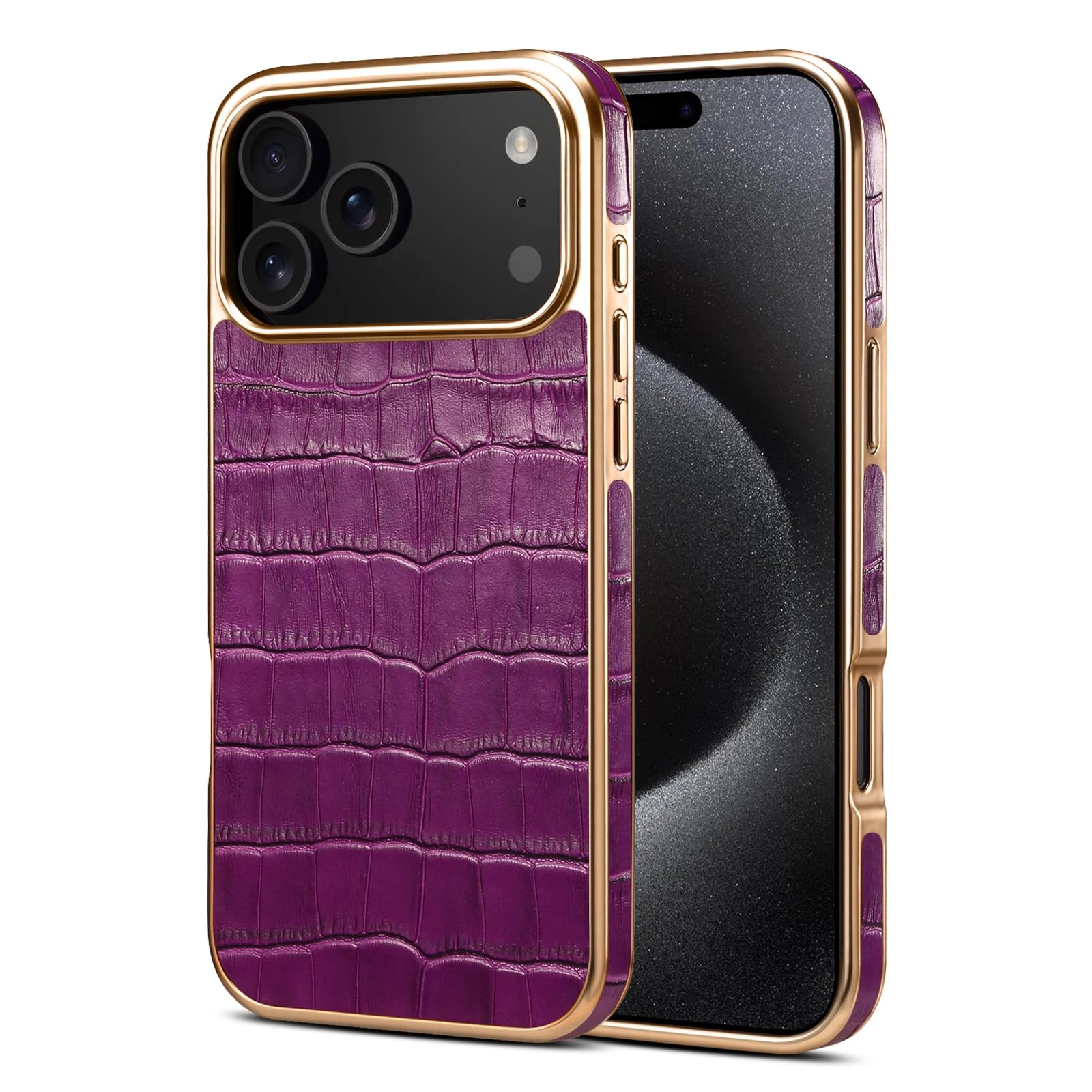 Custodia in pelle con motivo galvanizzato e ricarica wireless per iPhone 16 Plus (per iPhone 16 Plus/viola)