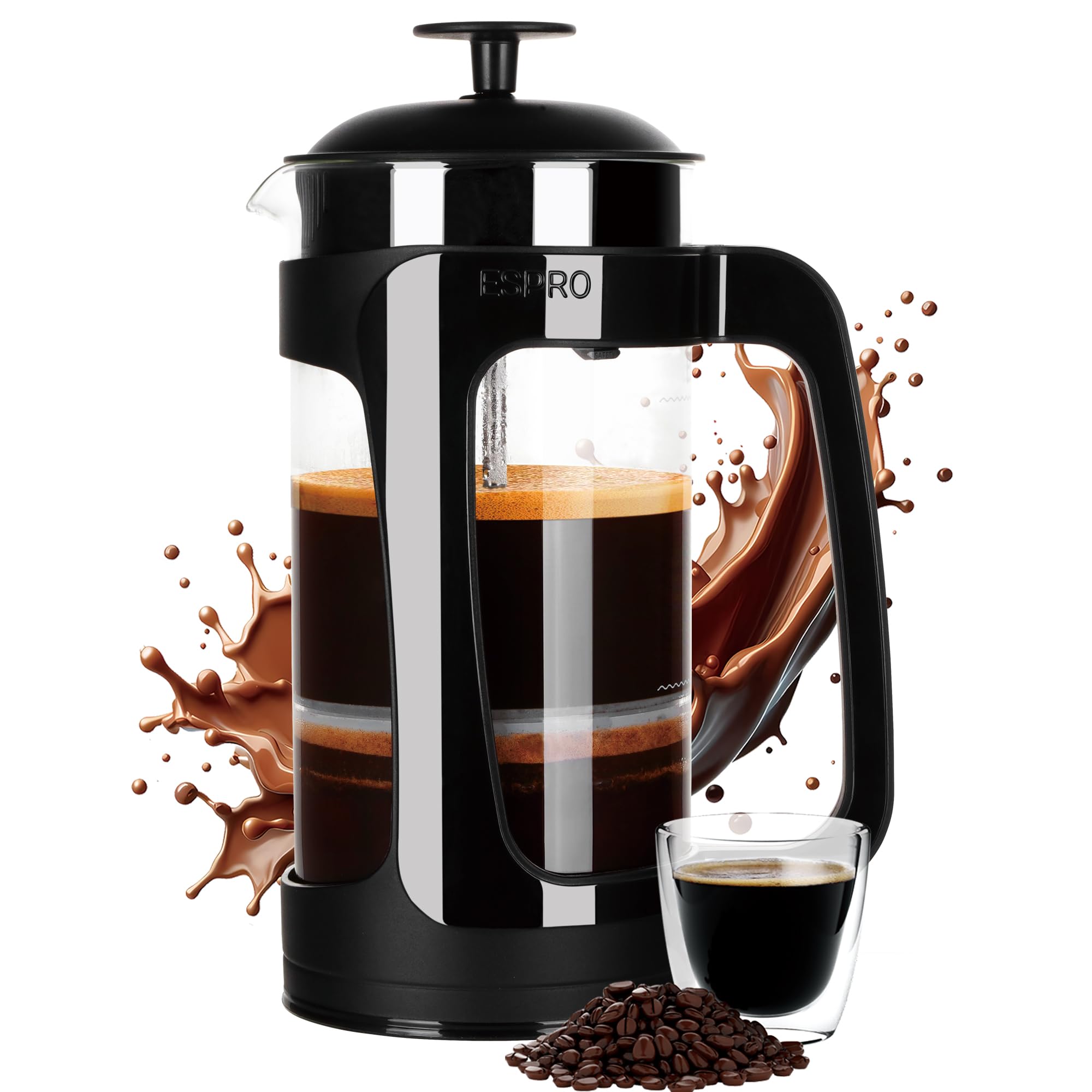 ESPRO - P3 French Press Coffee Maker – Patented Double Microfilter for Sludge and Grit Free Coffee, Black, 32 oz