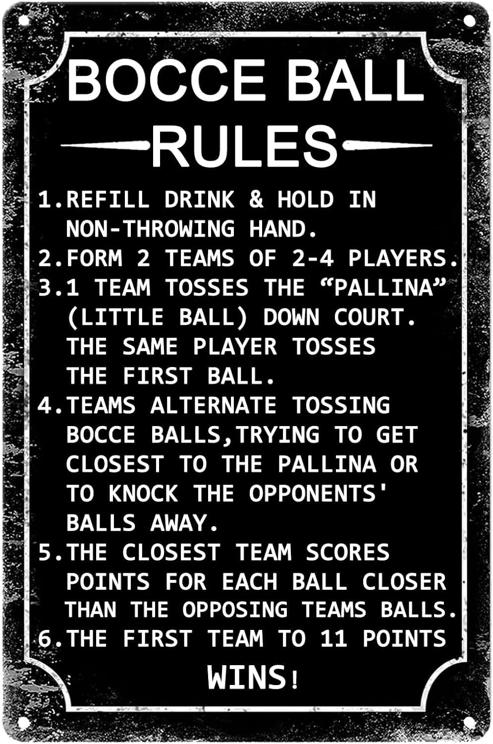 Anceky Funny Tin Sign Bocce Ball Rules Moden Metal Signs, Scoring Rules Poster Home Cafe Garage Man Cave Bar Rustic Decor For Men 8x12 Inch