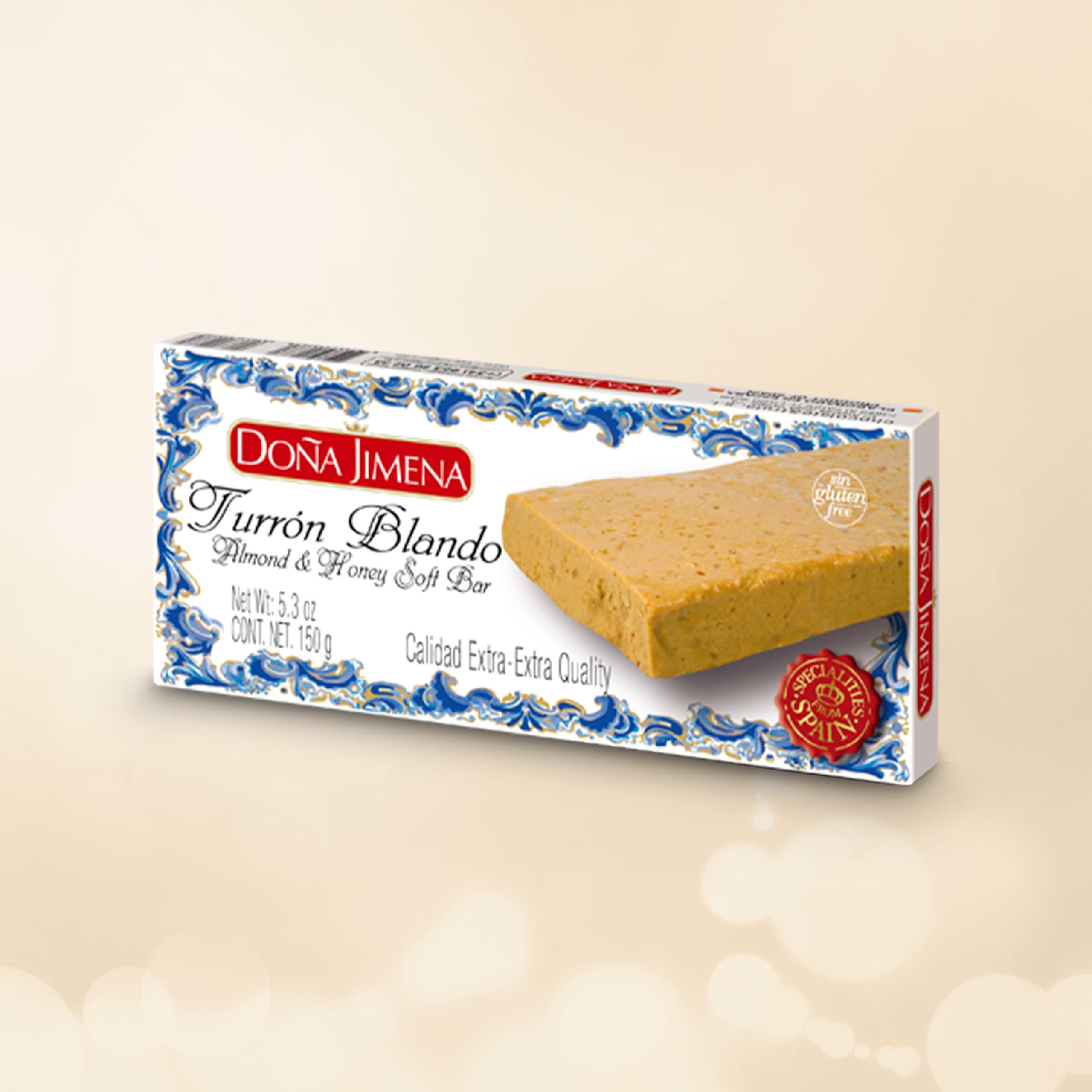 DOÑA JIMENA - Turrón Blando con Miel y Almendras, Textura Cremosa, Dulce Navideño de Receta Artesanal Calidad Extra, Turrón tradicional Sin Gluten 150 G