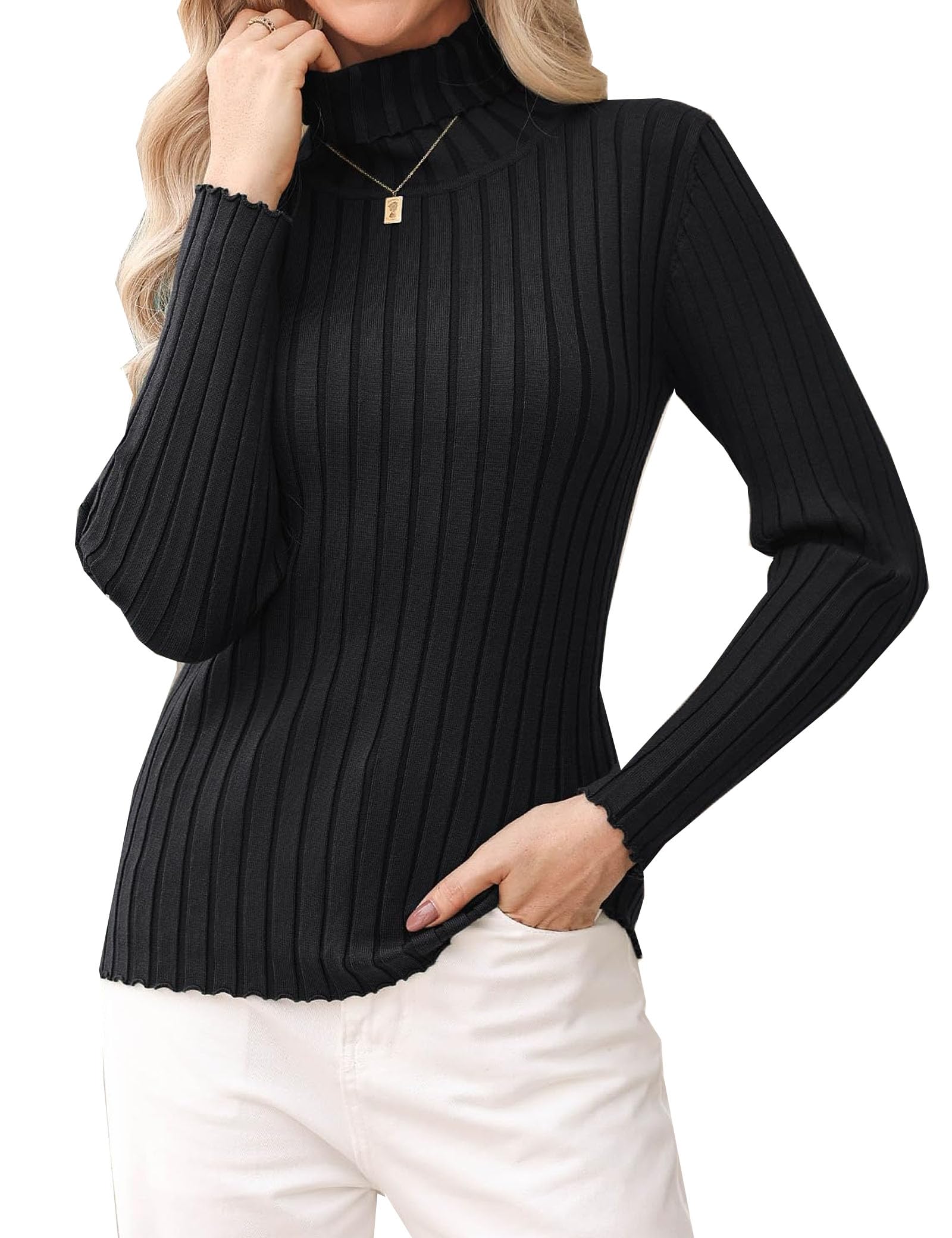 Gyabnw Pullover Damen Rollkragen Strickpullover Langarm Warmer Pulli Basic Gestrickt Sweater Obertiele Herbst Winter