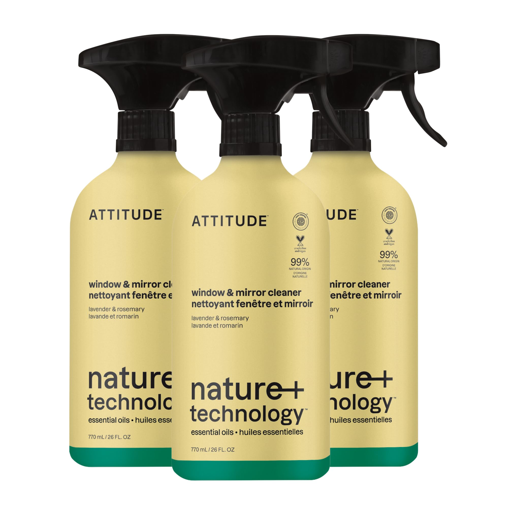 ATTITUDE Glass &amp; Window Cleaner Spray, EWG Verified, Lavender &amp; Rosemary