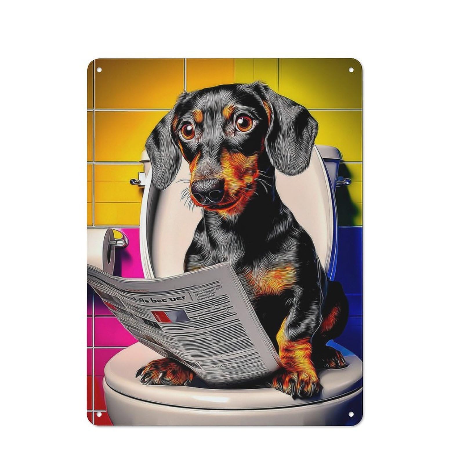 Country Metal Sign with Dog Reading Newspaper on Toilet -15 Design 40x30cm, Farmhouse Farmhouse Wall Decor for Kitchen, Cottage, Porch Or Garden Room
