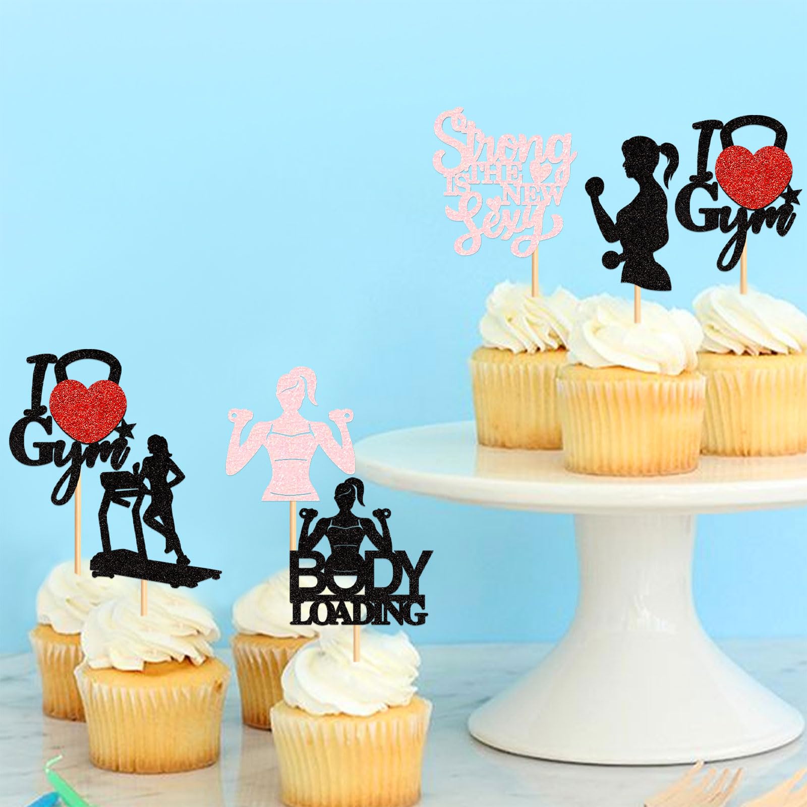 Keaziu 36PCS Gym Theme Cupcake Toppers Love Gym Fitness Weight Lifting Cupcake Toppers Fitness Themed Birthday Decorations Party Supplies Women
