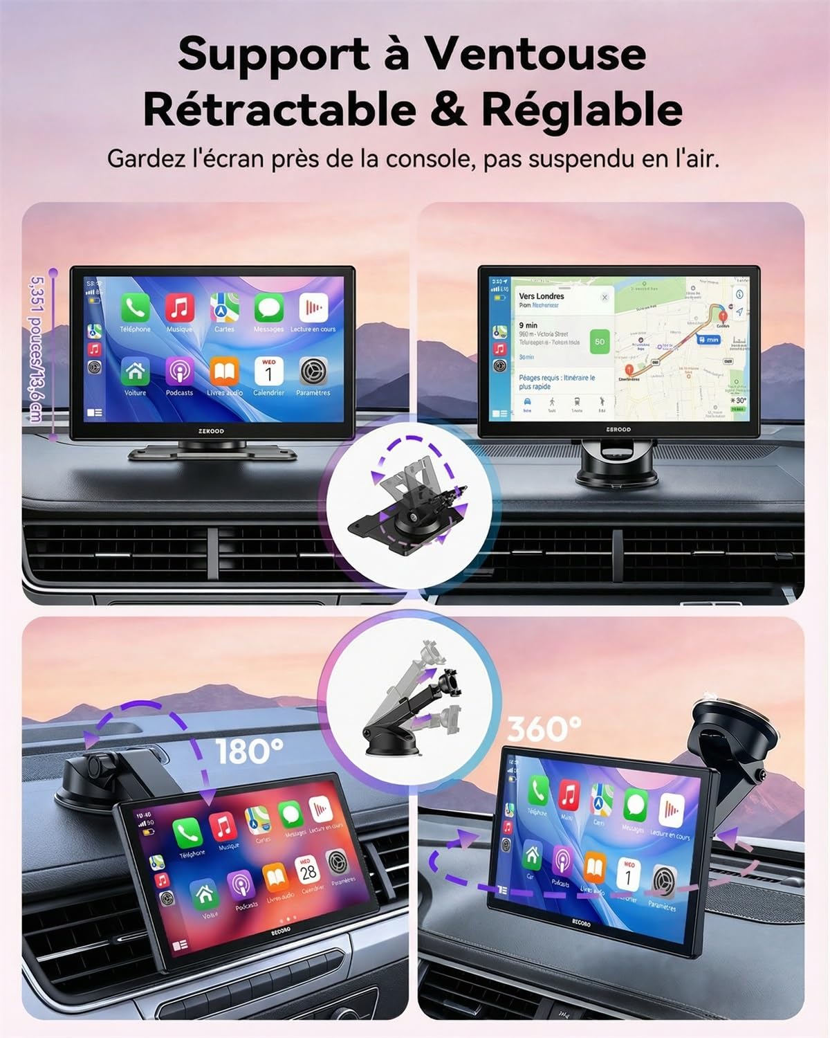 ESSGOO Écran CarPlay Voiture 9 Pouces avec Caméra de Recul Prend en Charge A-pple CarPlay & Android Auto,GPS,FM, Mirror Link, Appels Mains Libres Bluetooth, Siri et Google Assistant