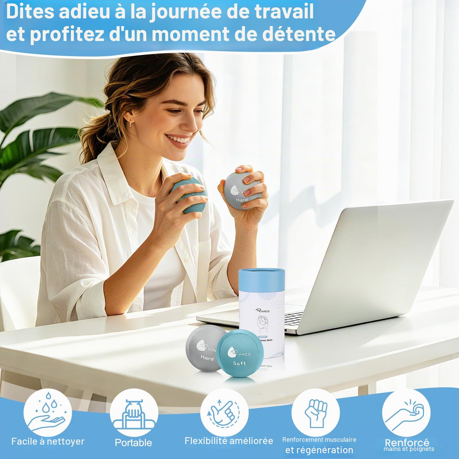 Ryaco 2PCS Ensemble de Boules Anti-Stress en Gel pour Exercices à la Main, Balles en Gel Souples et dures Ensemble de 2 pour Adultes - Soulagement de l'anxiété, entraînement de résistance