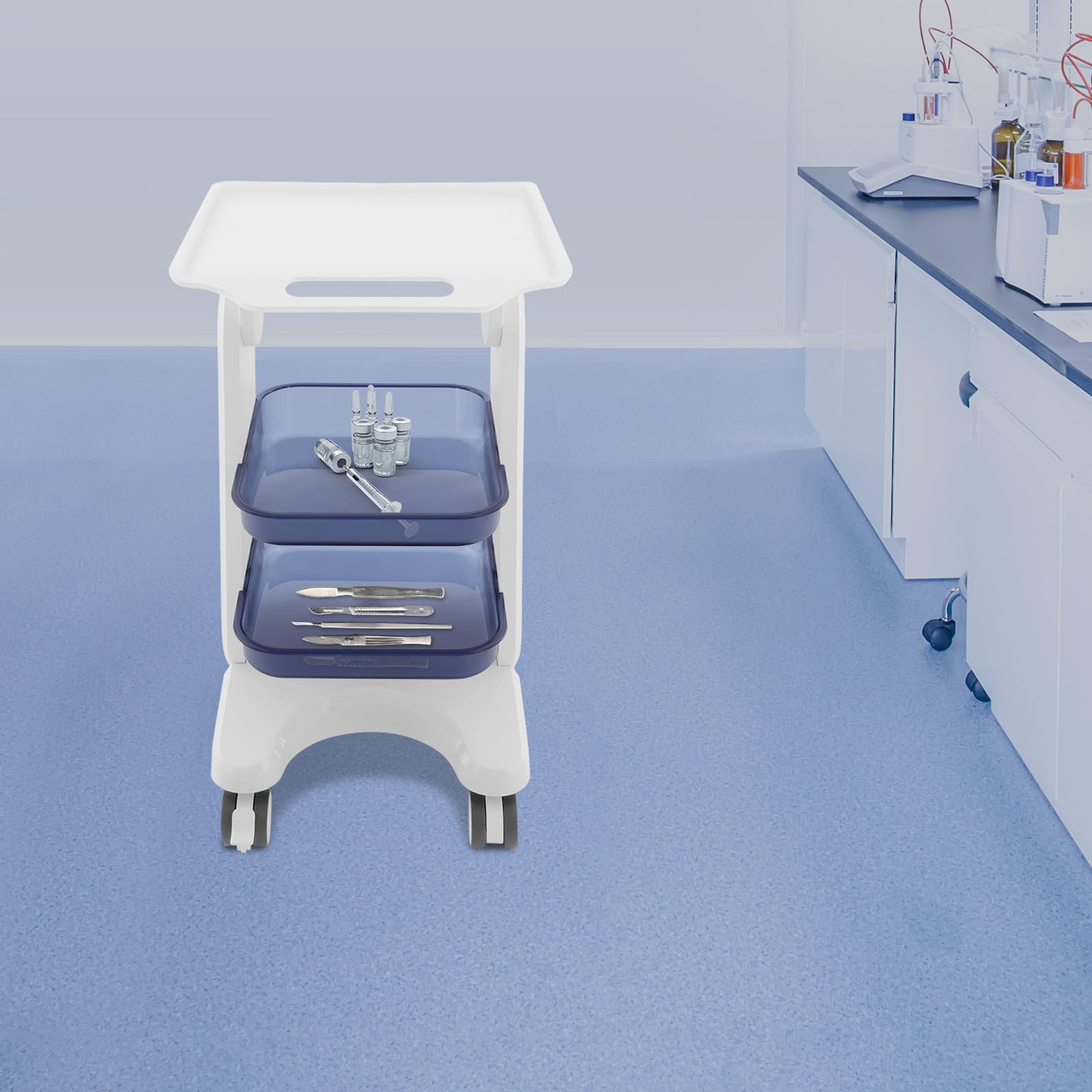 Carrito de laboratorio de 3 pisos, carrito de belleza, de material de PC, con 4 ruedas, carrito multifuncional para laboratorio, clínica, hospital, salón