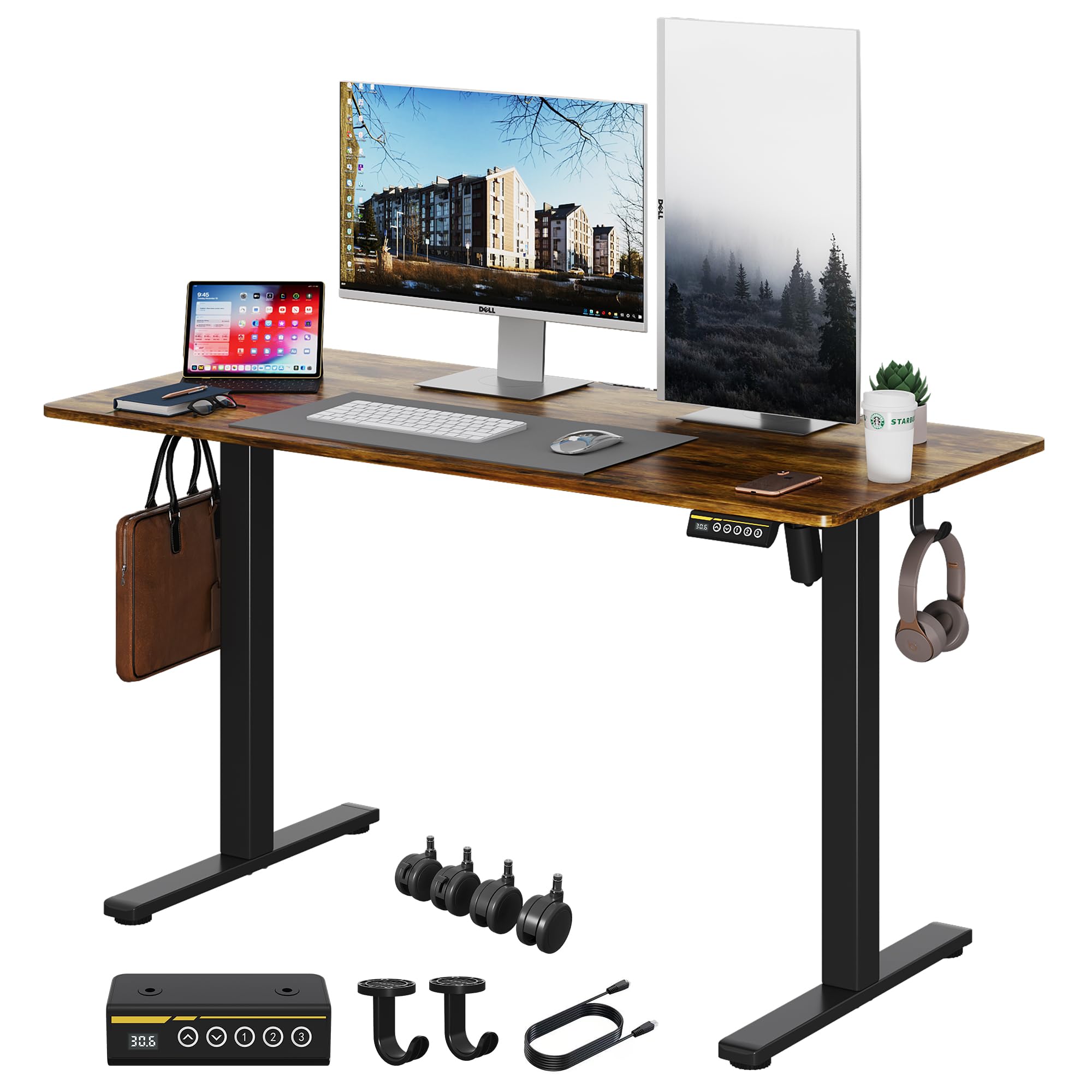 Gamork Electric Standing Desk,48x24 Inches Adjustable Height Stand up Desk, Sit Stand Home Office Desk with Splice Board, 3 Preset Heights,Equipped