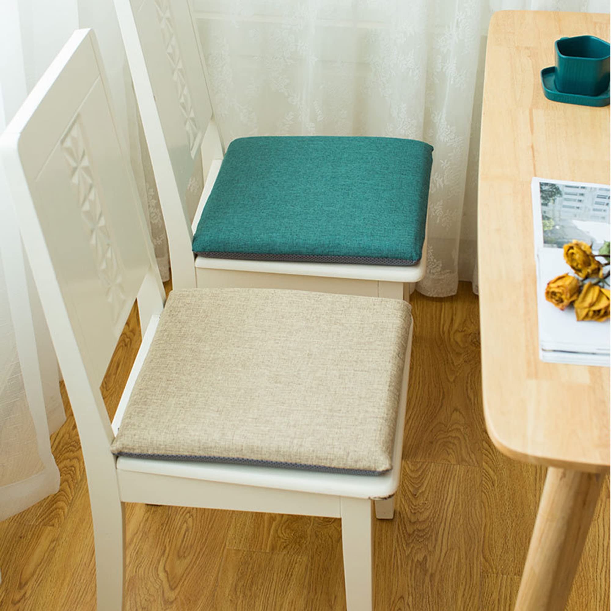 Traagschuim zitkussen vierkant zitkussen dubbele antislip voor eetkamerstoel pad voor bureaustoel zitkussen polyester stoelkussen binnen keuken, 35 x 38 cm, geel
