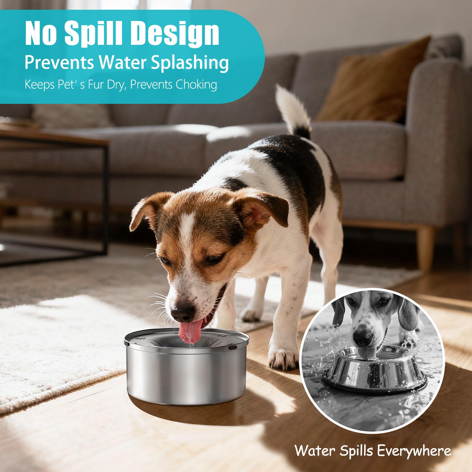Ciotola per Acqua per Cani Senza Fuoriuscita, 1,2L Ciotola per Cani con Beverino Lento, Senza Sgoccioli, Anti-Soffocamento, Ciotole per Animali Domestici in Acciaio Inox per Cani Piccoli e