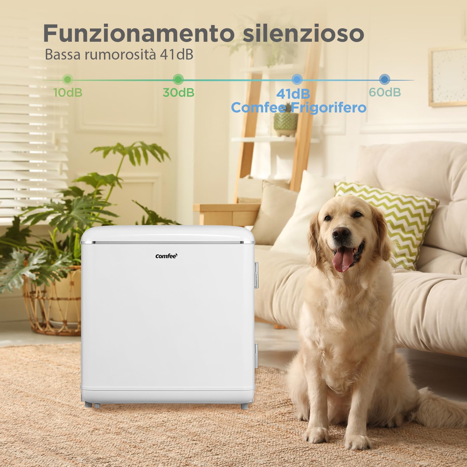 COMFEE' RCD50WH2EURT(E) Frigorifero Piccolo 47Litri, Design Retrò, Mini Frigo Tavolo Monoporta, Termostato Regolabile, Silenzioso, Adatto a casa, ufficio e hotel, Bianco