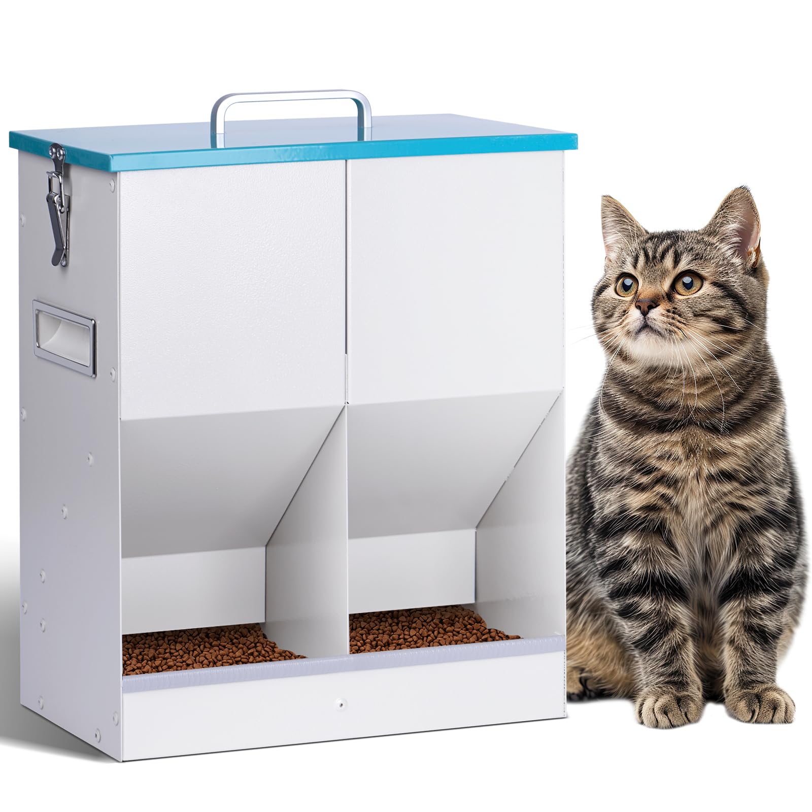 KHEARPSL Automatic Cat Feeder for 2 Cat, 42cups/10L Automatic Pet Feeder for Dogs and Cats, Multiple Cats Feeder Outdoor Large Capacity Galvanized