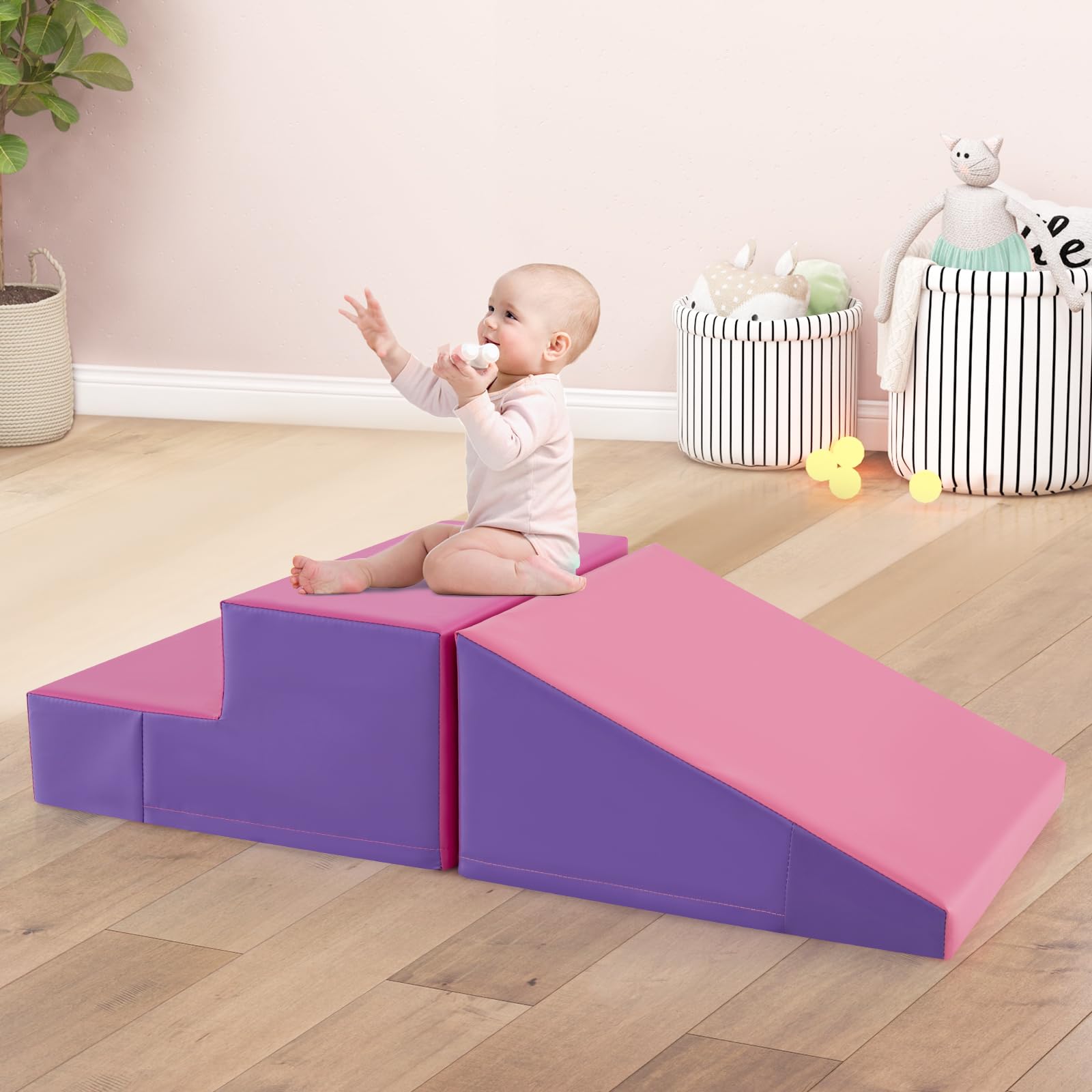 Olakids Climbing Toys for Toddlers, Indoor Baby Foam Climbing Blocks Soft Play Set with PU Leather, Kids Climb and Crawl Playset Sliding Activity Structure Gym Playground Climber