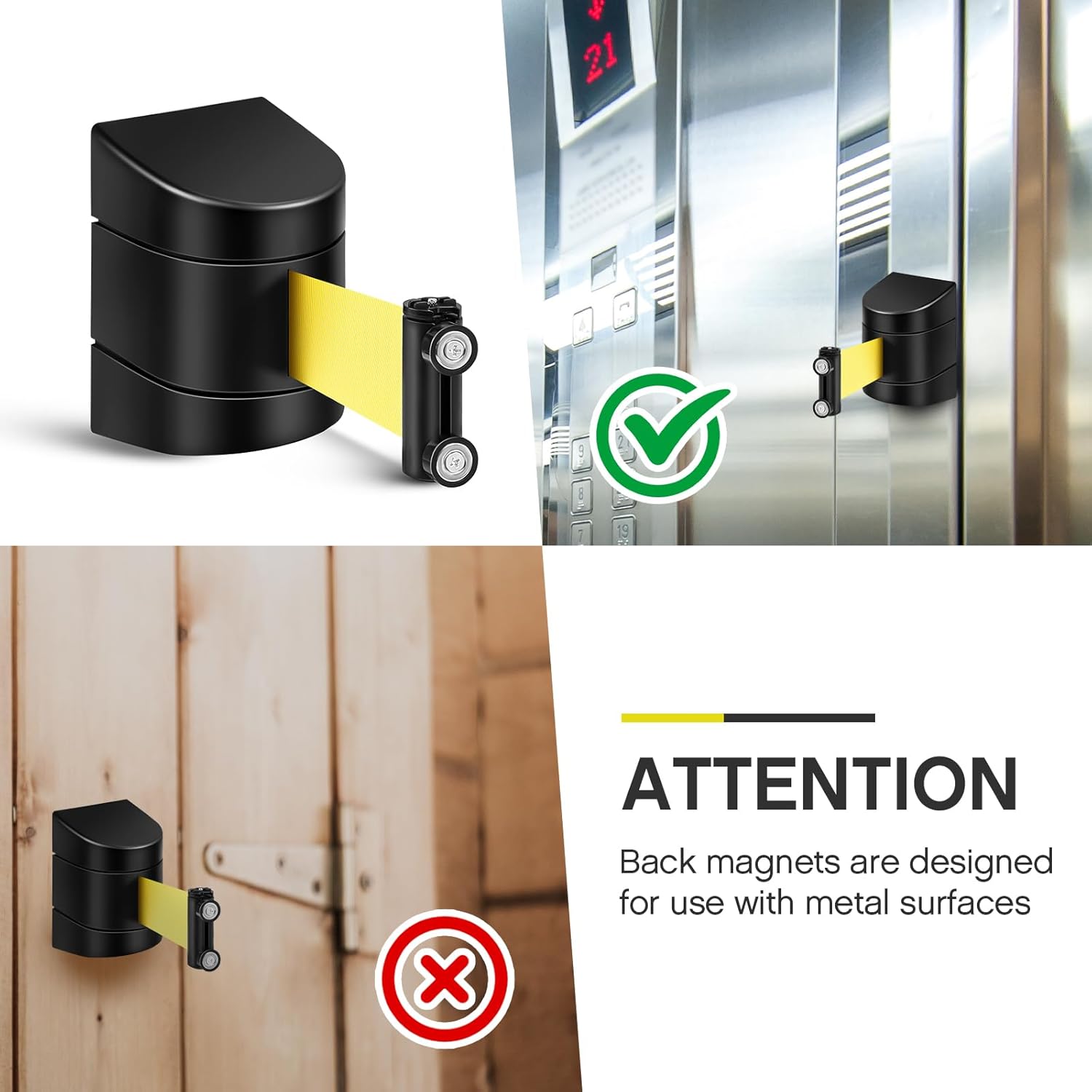 Barydat 2 Pcs 8.2 ft Magnetic Retractable Wall Barrier, Wall Mount Retractable Belt Crowd Control Wall Barrier, Safety Belt,Caution Do Not Enter Belt for Grocery Retail Store Stadium(Black)