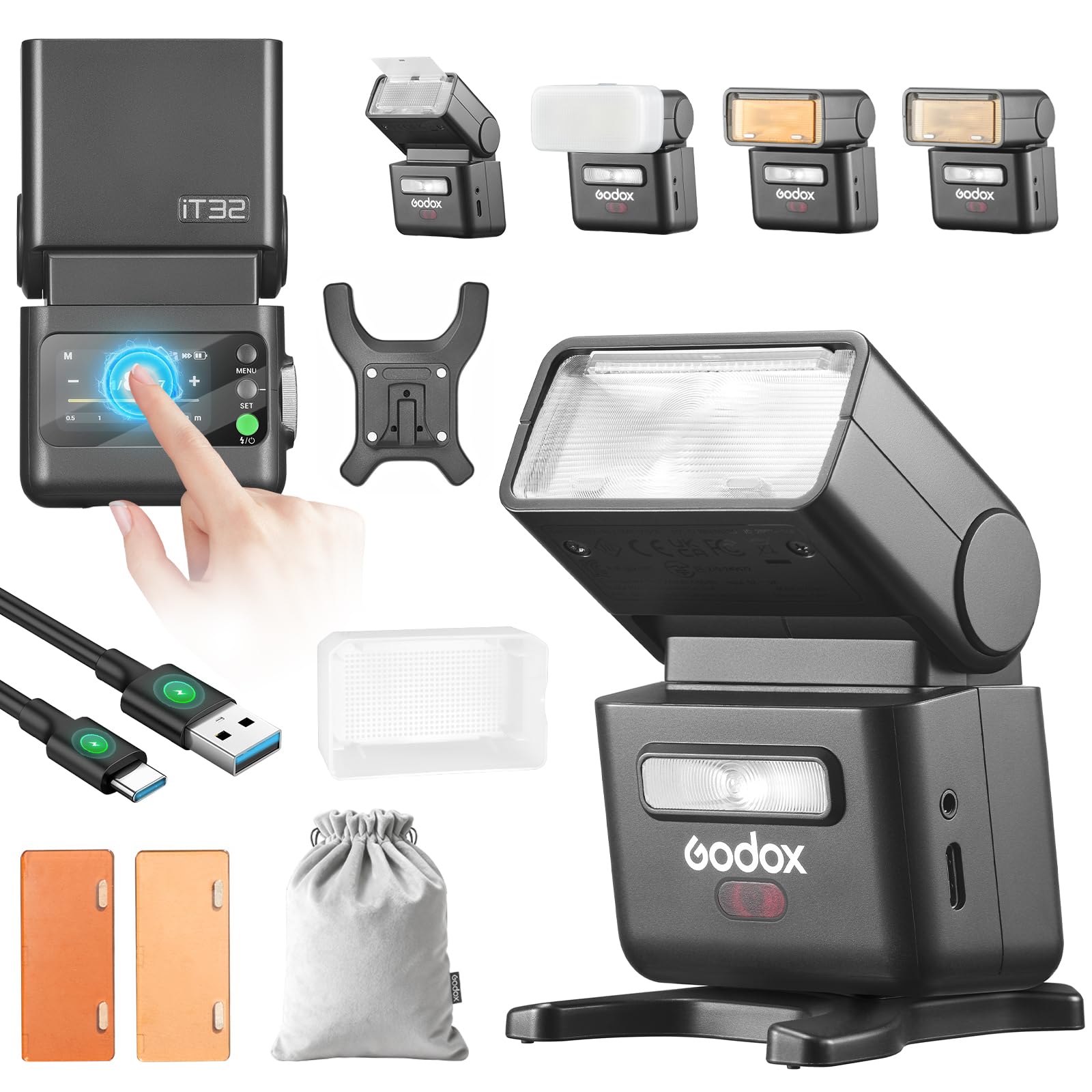 Godox IT32 TTL Flash per Fotocamera con Touchscreen 2,4 GHz Integrato GN18 Frequenza Massima Flash 100Hz e Illuminazione d'Atmosfera a LED integrata 510 flash a piena potenza
