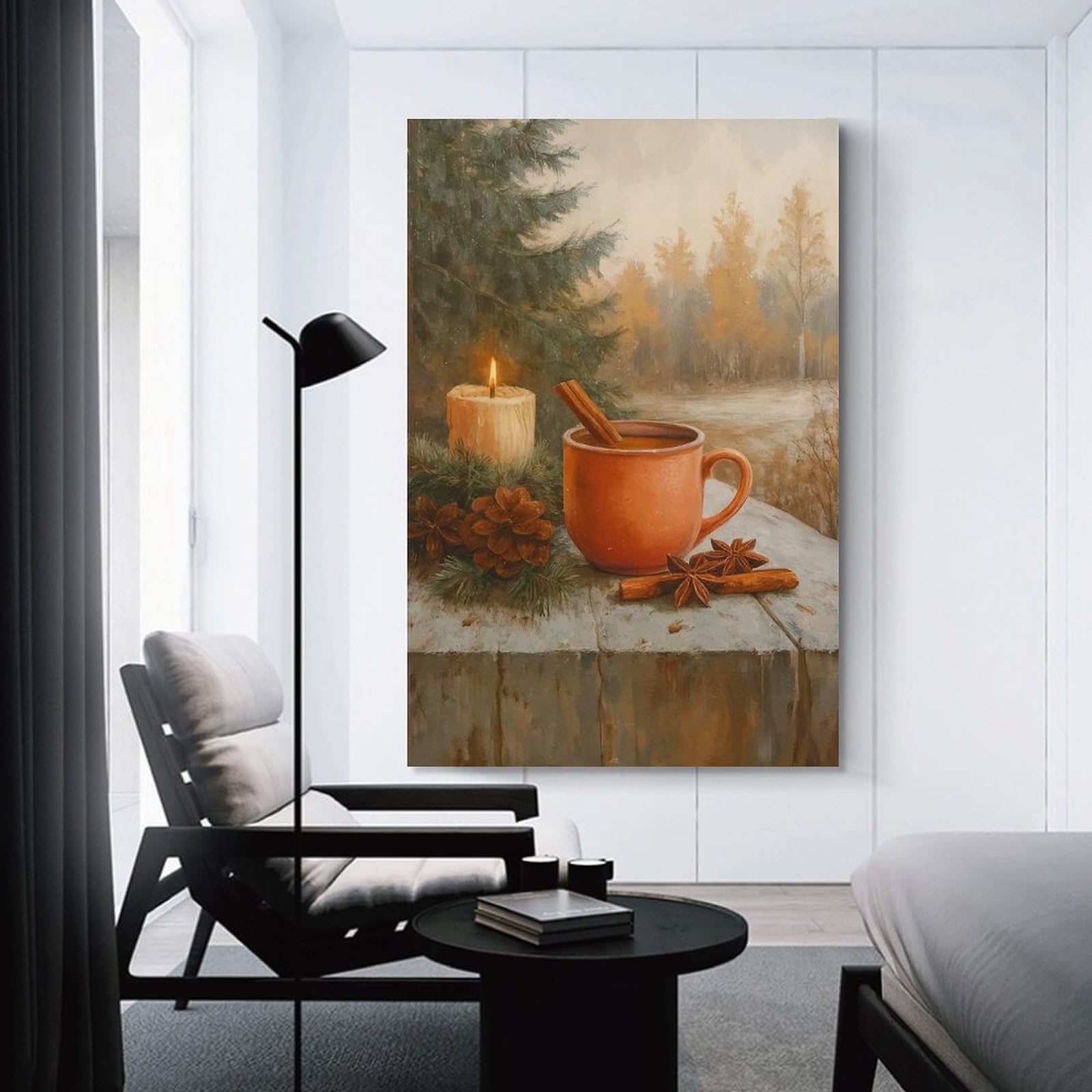 Junmoney Cozy Winter Still Life Painting Room Decor Wall Art, 20x30inch(50x75cm), for Office, Study Or Home Workspace, A Smart Decor Choice for Study Walls