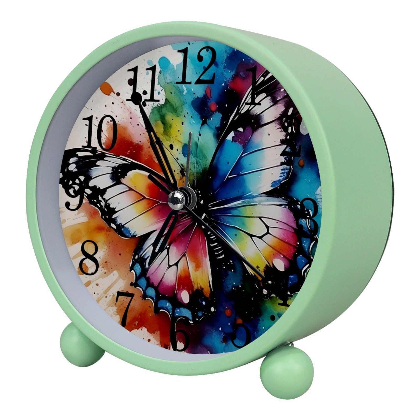 etoenbrc Watercolor Butterfly Silent Analog Alarm Clock Small Battery Operated Clock Slient Plastic Table Clock for Living Room Bedroom Color2