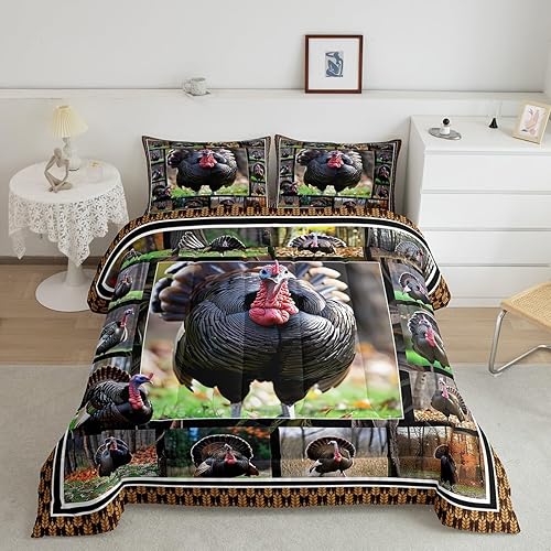 Erosebridal Juego de edredón de pavo, tamaño King, juego de ropa de cama de faisán de aves silvestres, caza, pavo, edredón de plumón de granja,