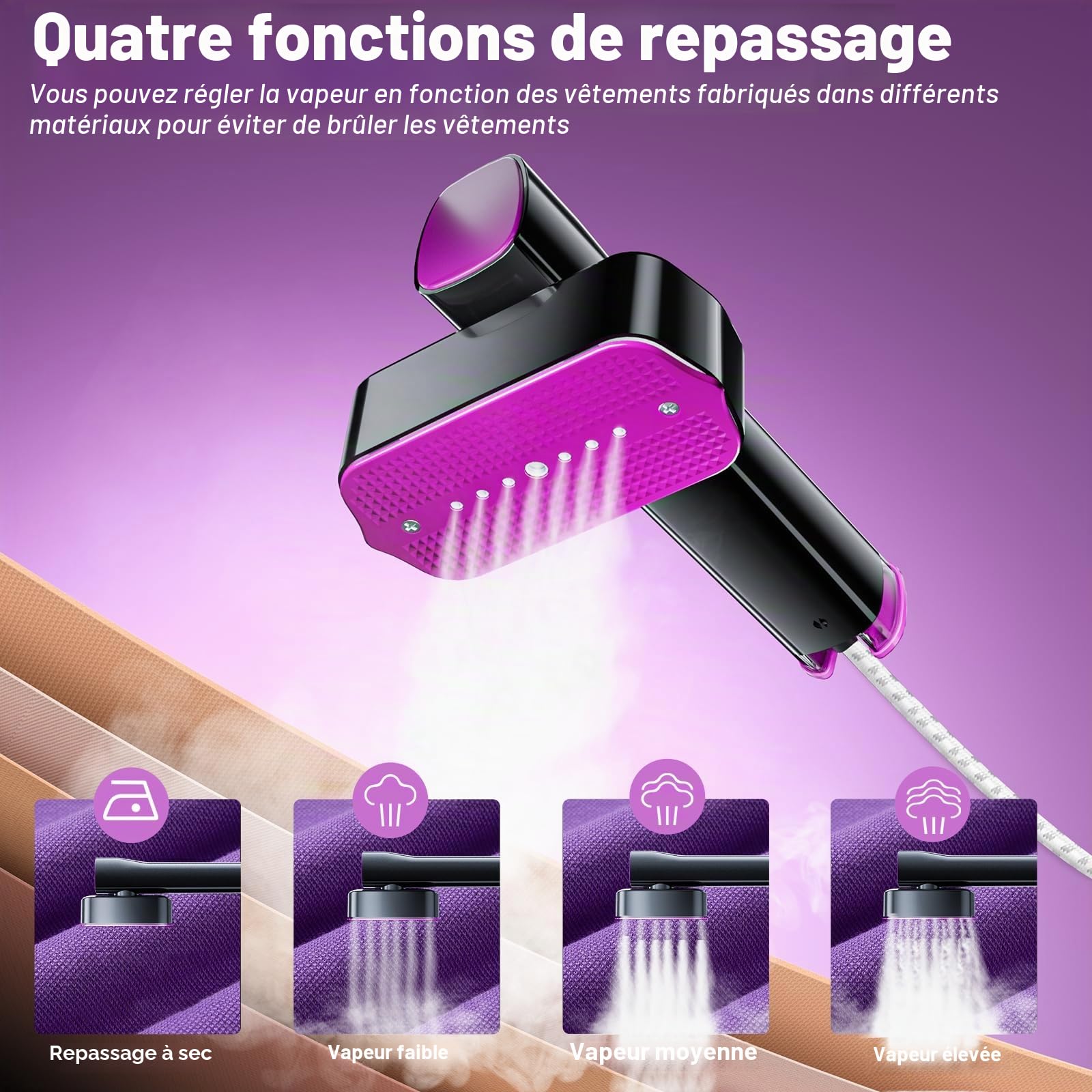 Défroisseur Vapeur, 2 en 1 Fer à Repasser Vertical, 1300W Défroisseur Vapeur de Voyage, 10 Minutes de Vapeur Continue, Defroisseur Vapeur Vertical pour les Voyages et la Maison