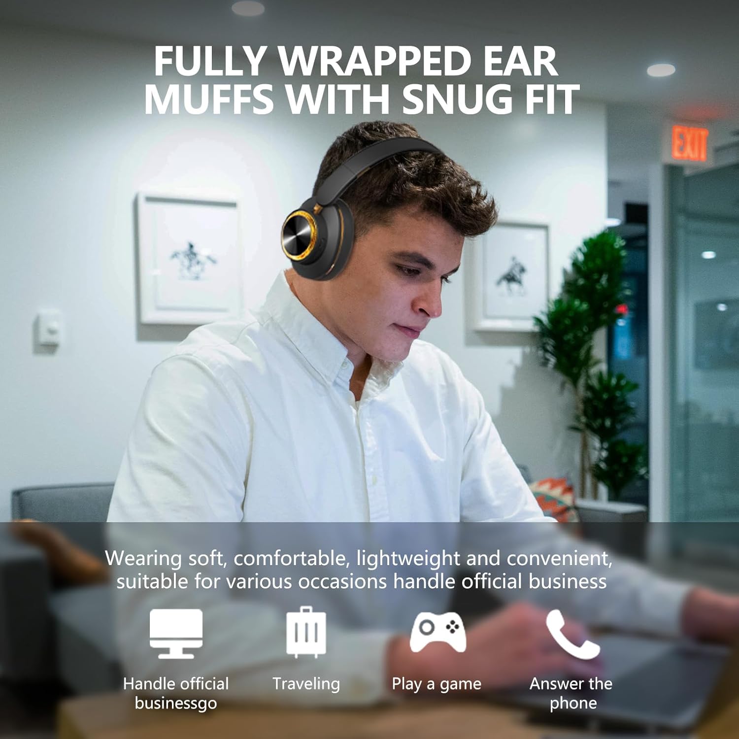 H8 Wireless Active Noise Cancelling Headphones,120H Playtime,Deep Bass HiFi Foldable Over-Ear Bluetooth Headset, Soft Earmuffs &Light Weight for Home,Work,Travel,Women&Men (Black)