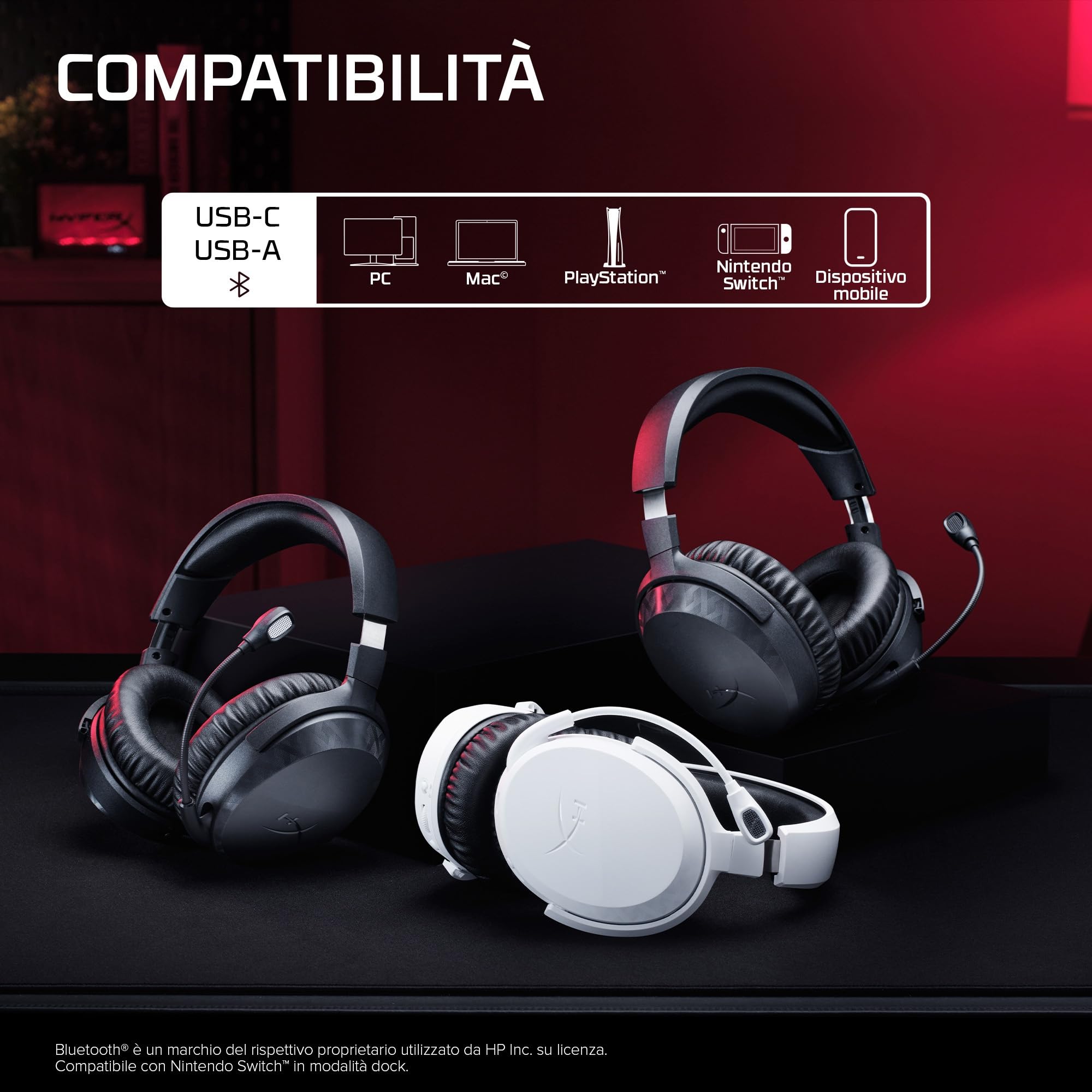 HyperX CloudX Stinger 3 Cuffie Gaming Wireless per PS5, Bianca | Bluetooth 5.2 e 2,4 GHz, fino a 80 ore di autonomia, driver da 50 mm, microfono, bianco