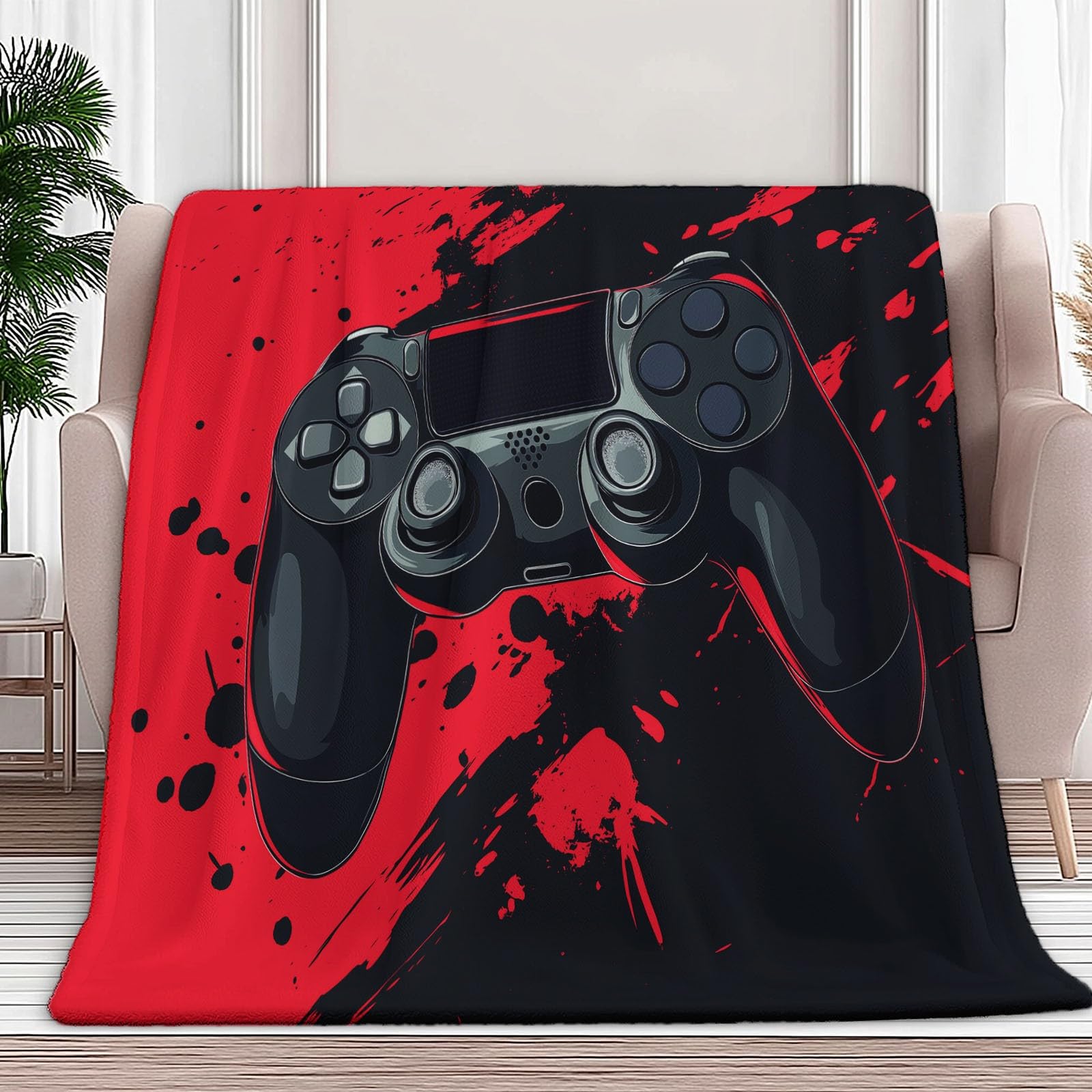 Coperta con stampa controller con videogiochi, 180 x 200 cm, in morbido pile rosso, comoda e leggera, in flanella felpata, per letto, divano, perfetta per adulti e bambini, decorazione per la casa e