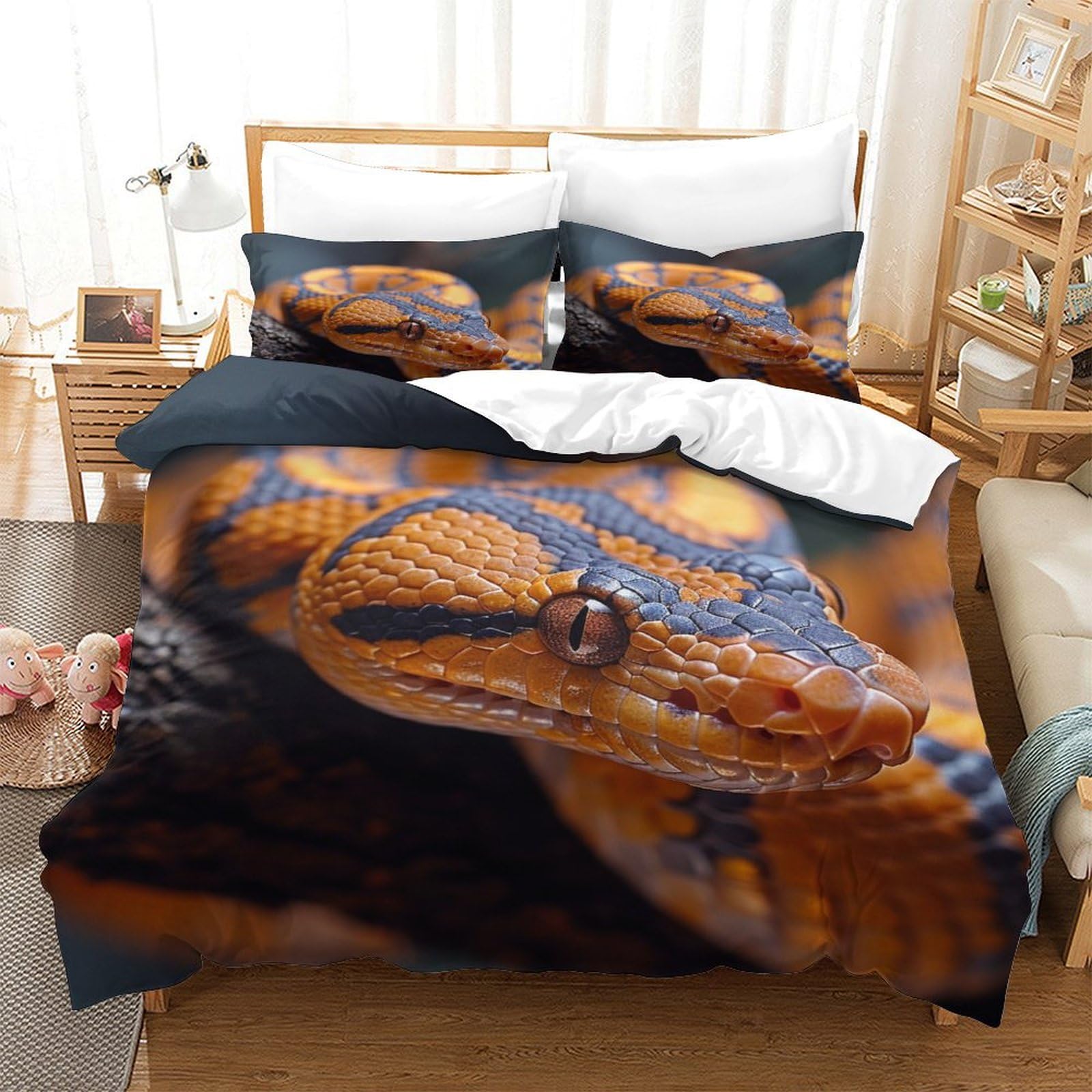 P1S9U7W5Y 3D Printed Realistic Snake Pattern Duvet Cover Set 3pcs Microfiber Animal Bedding Set Single（140x200cm）