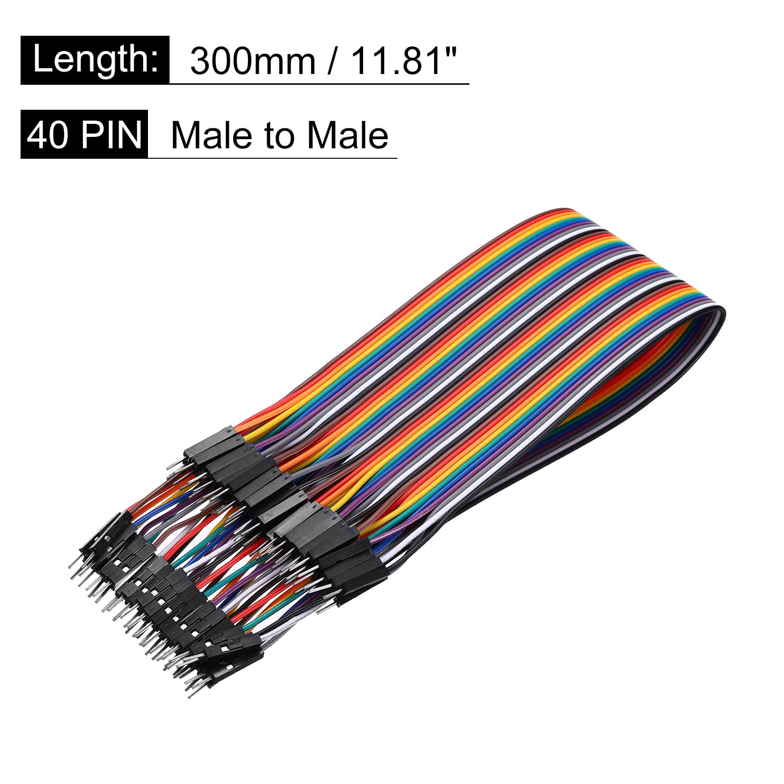 MECCANIXITY Male to Male 40Pin Breadboard Jumper Wire 2.54mm Pitch Ribbon Cable 30cm Long Electronics Breadboard Ribbon Cables for Breadboard Electronic Projects Pack of 1