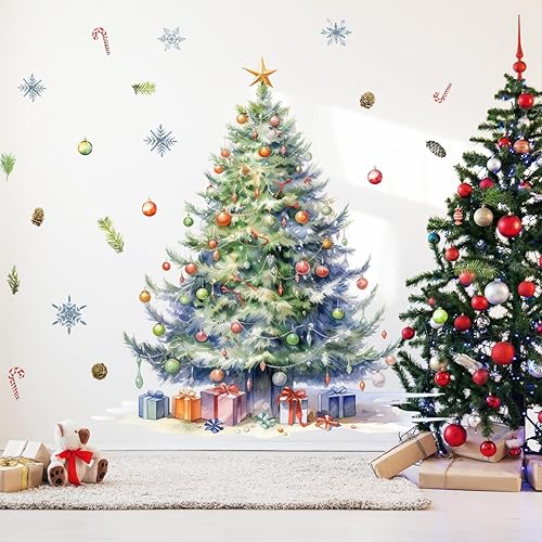 64.96 x 59.05 pulgadas, calcomanías de pared grandes de acuarela para árbol de Navidad, removibles, bricolaje, acuarela, árbol de Navidad,
