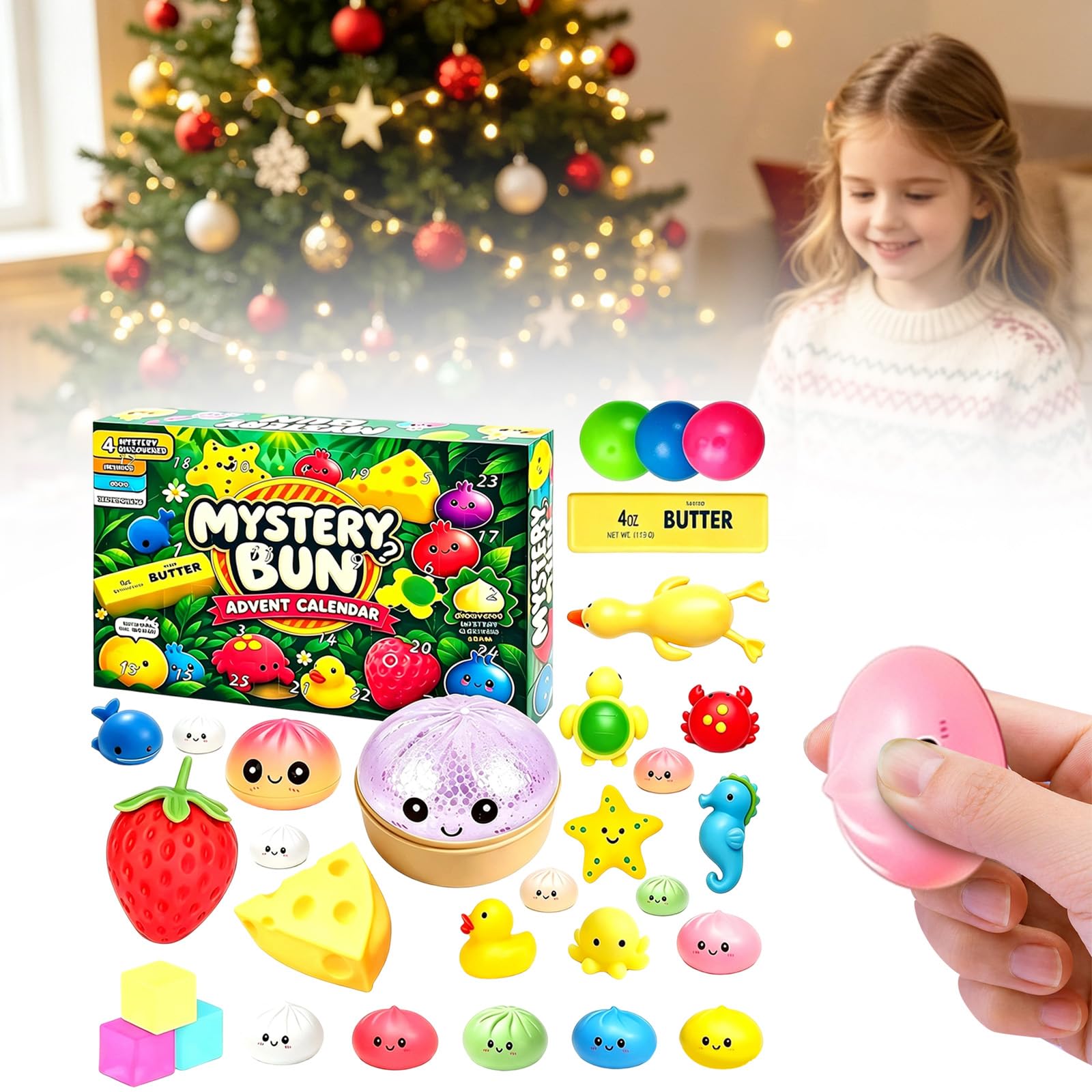 Weihnachts Adventskalender 2026 Knödeln,24 Tage Countdown Kalender Box Überraschungs Squeeze,sensorisches Spielzeug langsamer Rückholfunktion für Erwachsene,kreatives Geschenk Weihnachtsfeiern，D