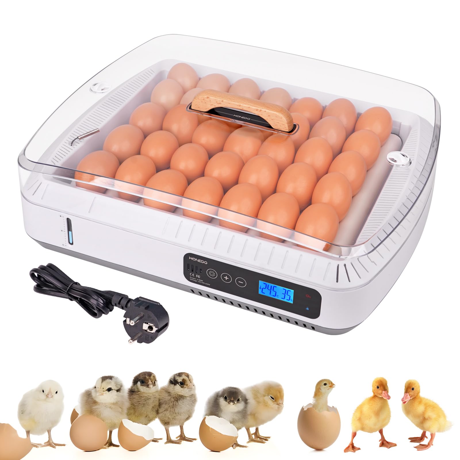 MUALROUS 35 eierbroedkast met automatische temperatuur- en vochtigheidsregeling voor het draaien, kip en eieren, 360 graden helder zicht, uitbroedkast voor kip, eend, kwartel en vogel