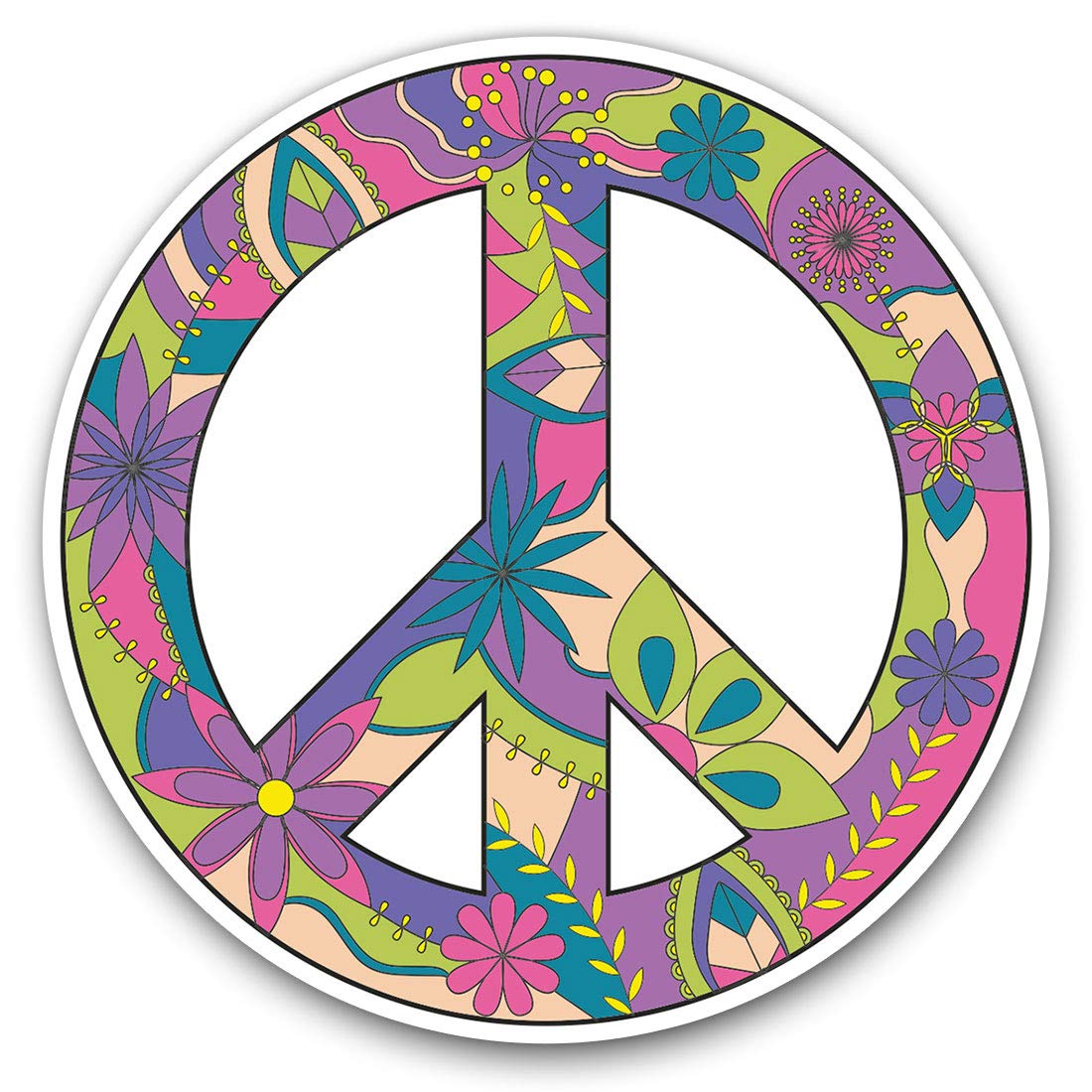 Vinyl Stickers (Set of 2) 10cm - Flowery Peace Symbol Boho Hippy Decals for Laptops,Tablets,Luggage,Scrap Booking,Fridges, 5181