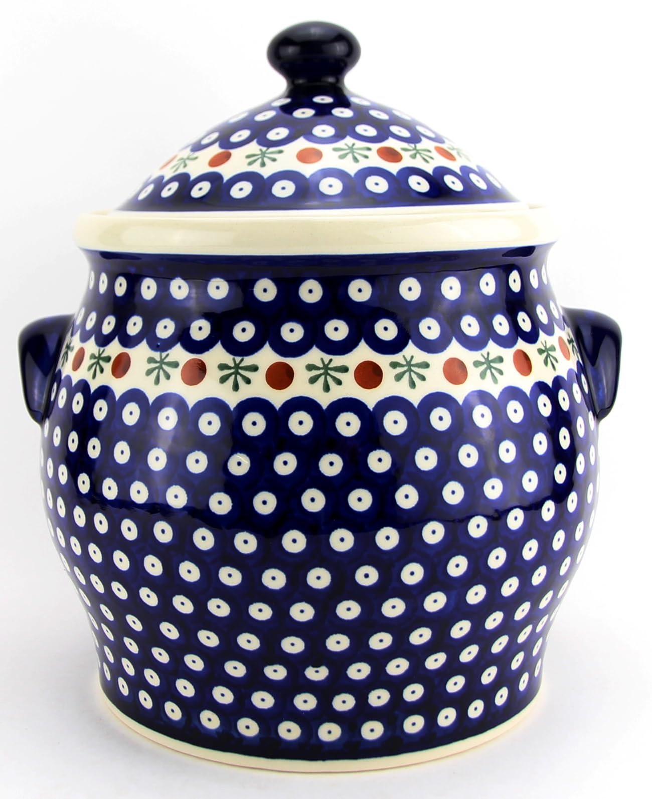 Polish Pottery Market Large Cookie Jar/Canister in Nature Pattern by Zaklady Boleslawiec Poland - 10.75” tall, 6” Opening Diameter, 6 Quarts Capacity - Polish Stoneware Big Cookie Jar