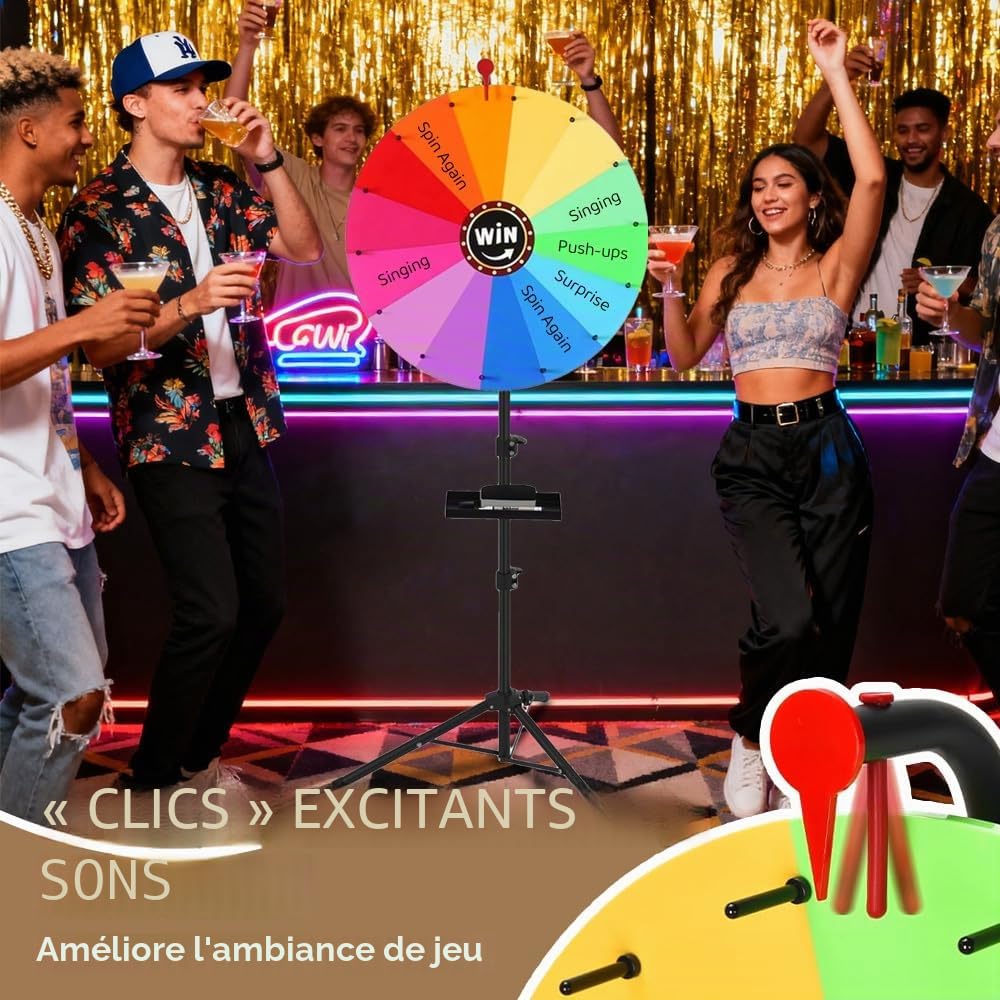 Roue de la Fortune, Roue de Jeu de Mariage de 60cm, 14 Slots R-OUE de Loterie, pour Jeux de Loterie, Jeux de Mots, Carnaval, Fête
